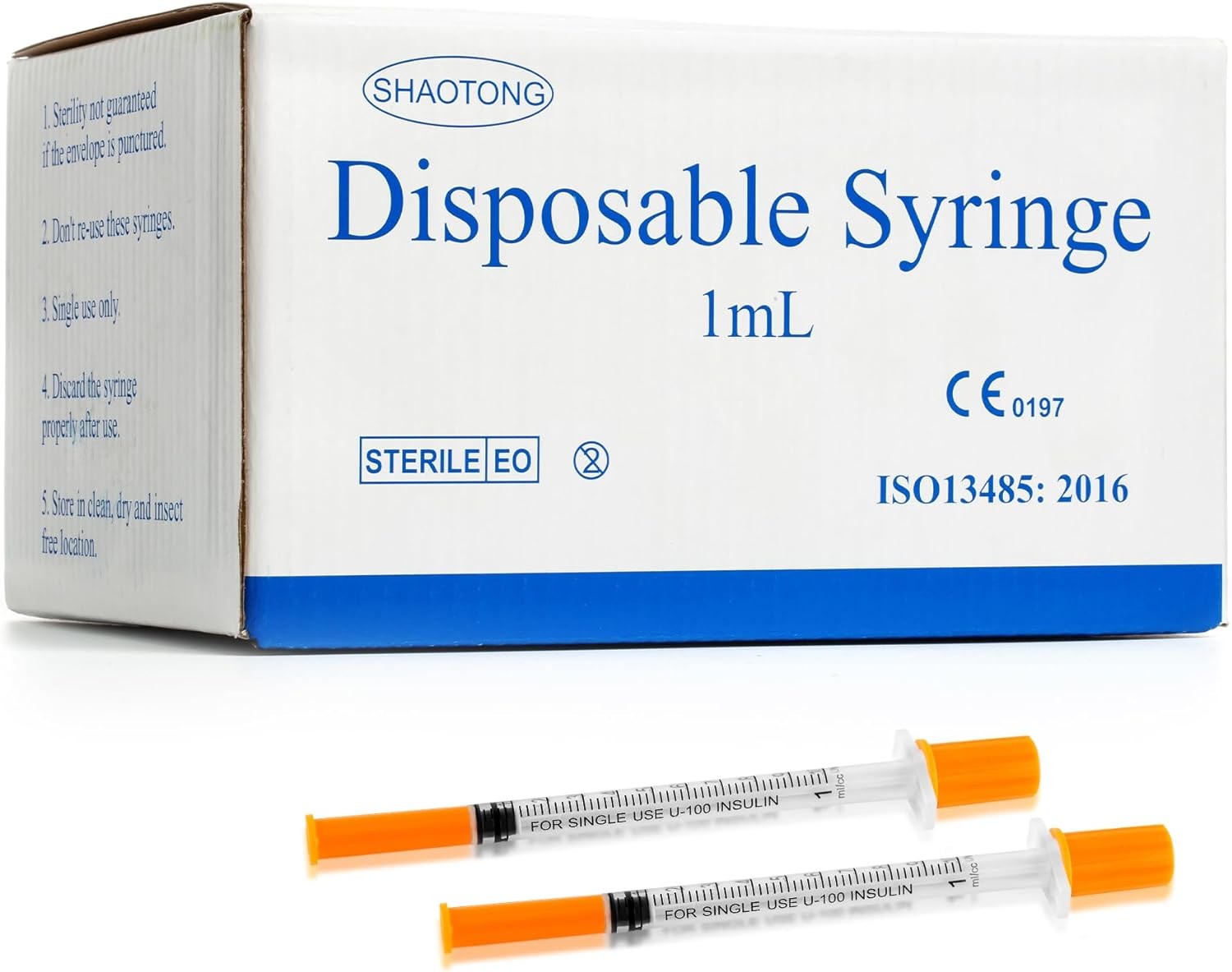 1Ml Syringes with 30G 5/16 Inch, 1Cc Syringe 30 Gauge 0.3 Inch Disposable Individual Wrapped, Pack of 20