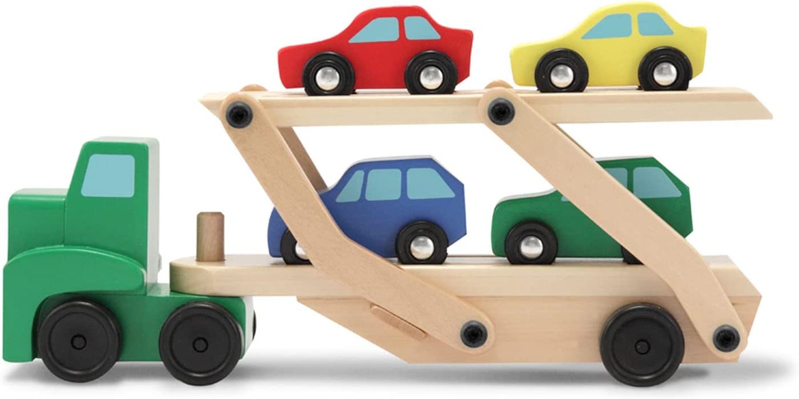 Melissa & Doug 4096 Car Carrier Truck and Cars Wooden Toy Set with 1 Truck and 4 Cars,Red