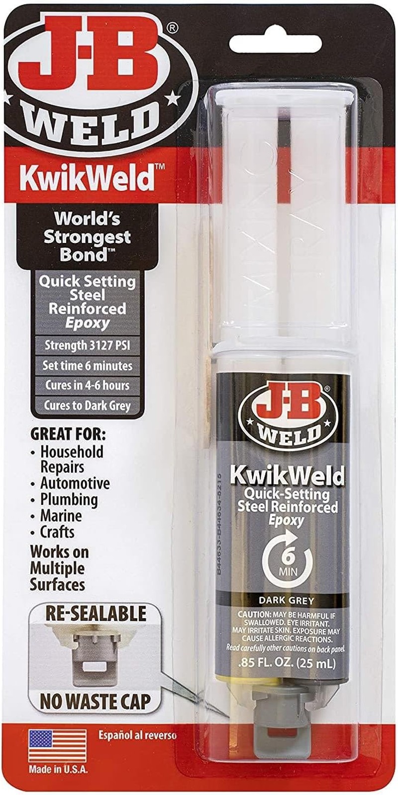 JB Weld Original Steel Rainforced Epoxy Syringe, Dark Grey, 25 Ml