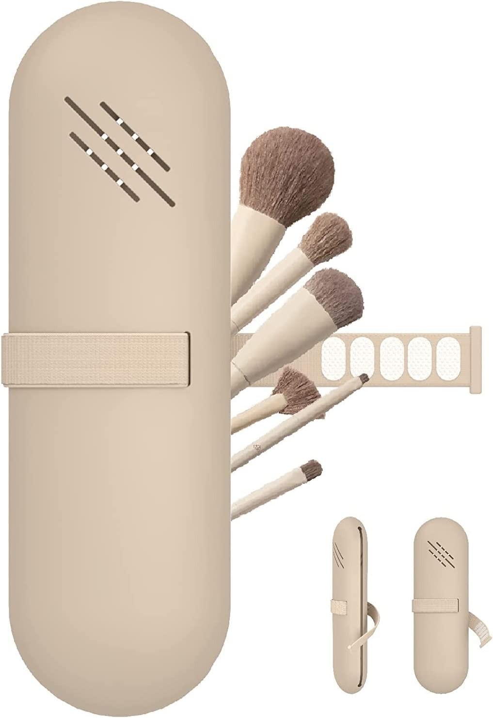 Silicone Brush Holder,Travel Makeup Brush Holder New Makeup Brush Case Portable Cosmetic Face Brushes Organizer Bag Soft and Fashion for Women and Girls (Khaki)