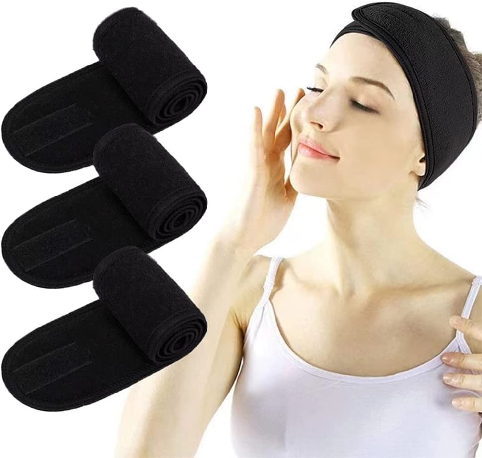 Spa Facial Headbands Mask Skincare Headband for Women Cloth Headbands Adjustable Towel Black Hair Bands for Washing Face Makeup Sport Hairbands 3 Pcs