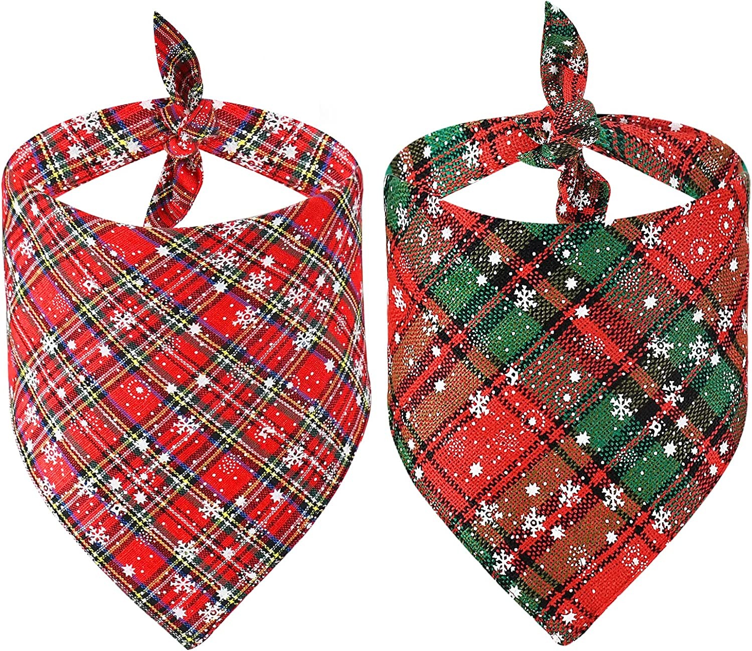 Malier 2 Pack Dog Bandana Christmas Buffalo Plaid Snowflake Pet Scarf Triangle Bibs Kerchief Set Pet Costume Accessories Decoration for Small Medium Large Dogs Cats Pets … (X-Large)