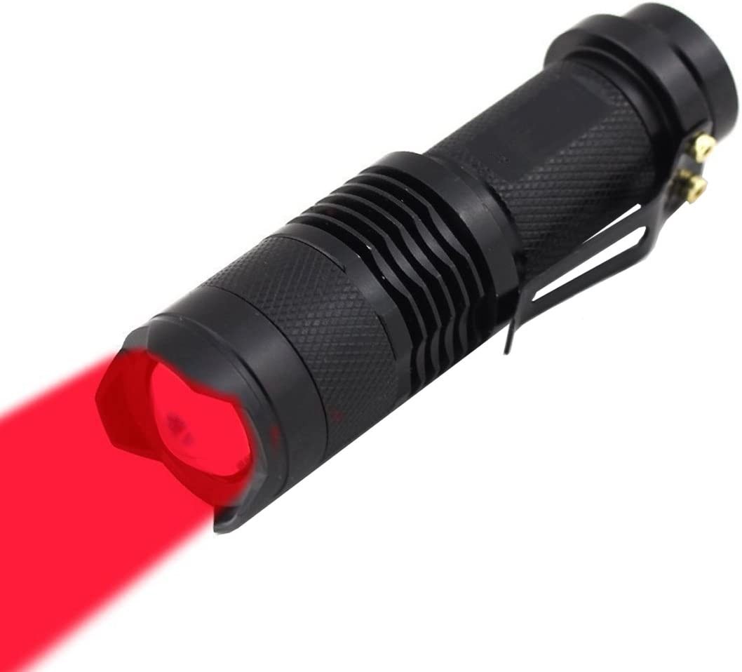 High Power One Mode Red LED Flashlight, Powerful Single Mode Red Flashlight, Red Light Flashlight Red LED Red Light Torch for Astronomy, Aviation, Night Observation-Black