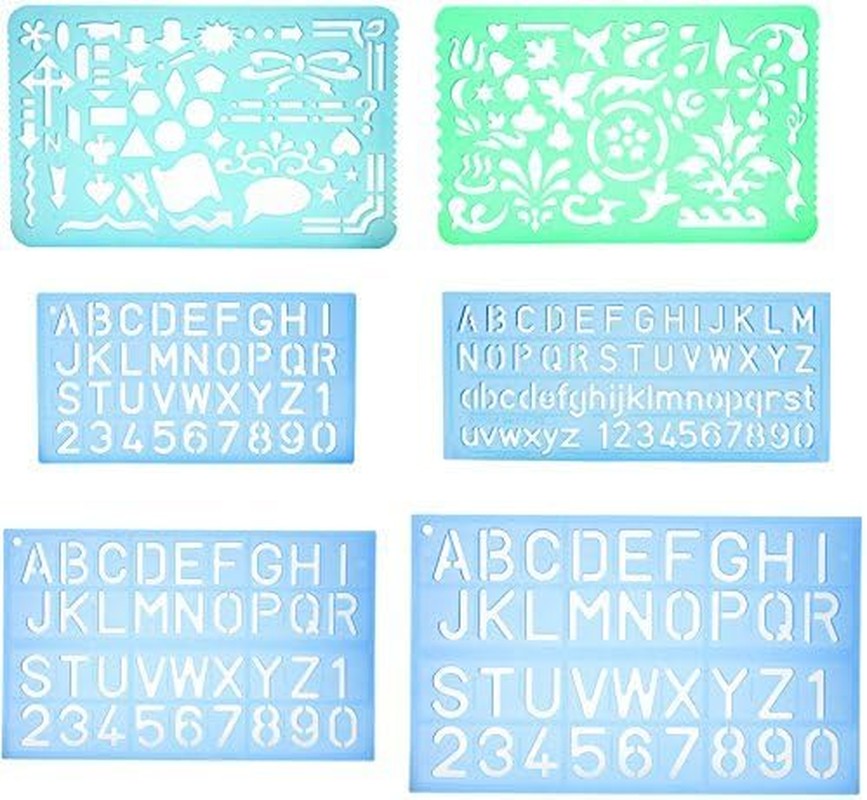 Set of 2 Artistic Drafting Templates and 4 ABC Lettering Stencil Plate