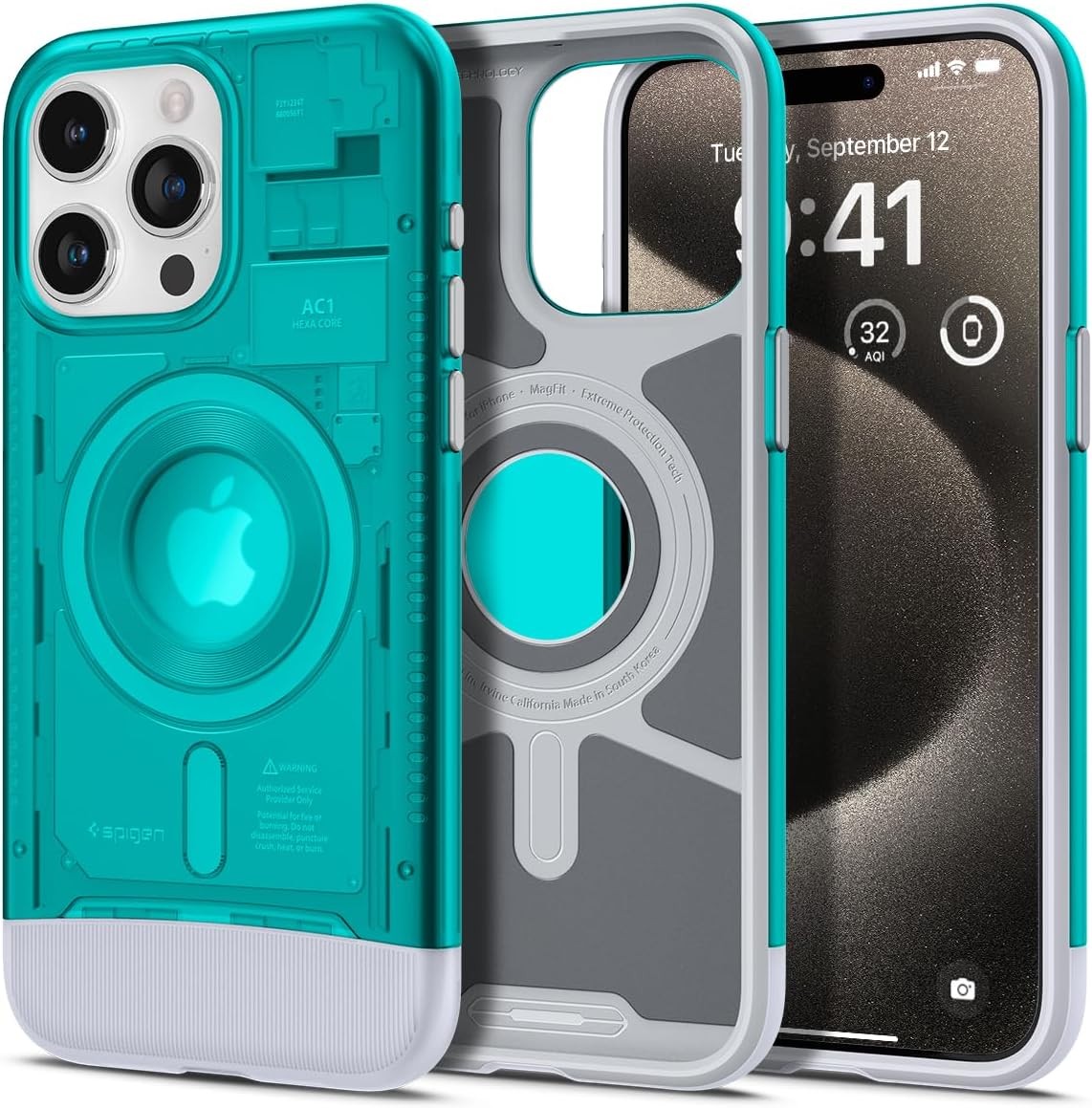 SPIGEN Classic C1 (Magfit) Designed for Apple Iphone 15 Pro Max Case (2023)[6.7-Inch][Compatible with Magsafe] Magnetic Ring Cover – Bondi Blue