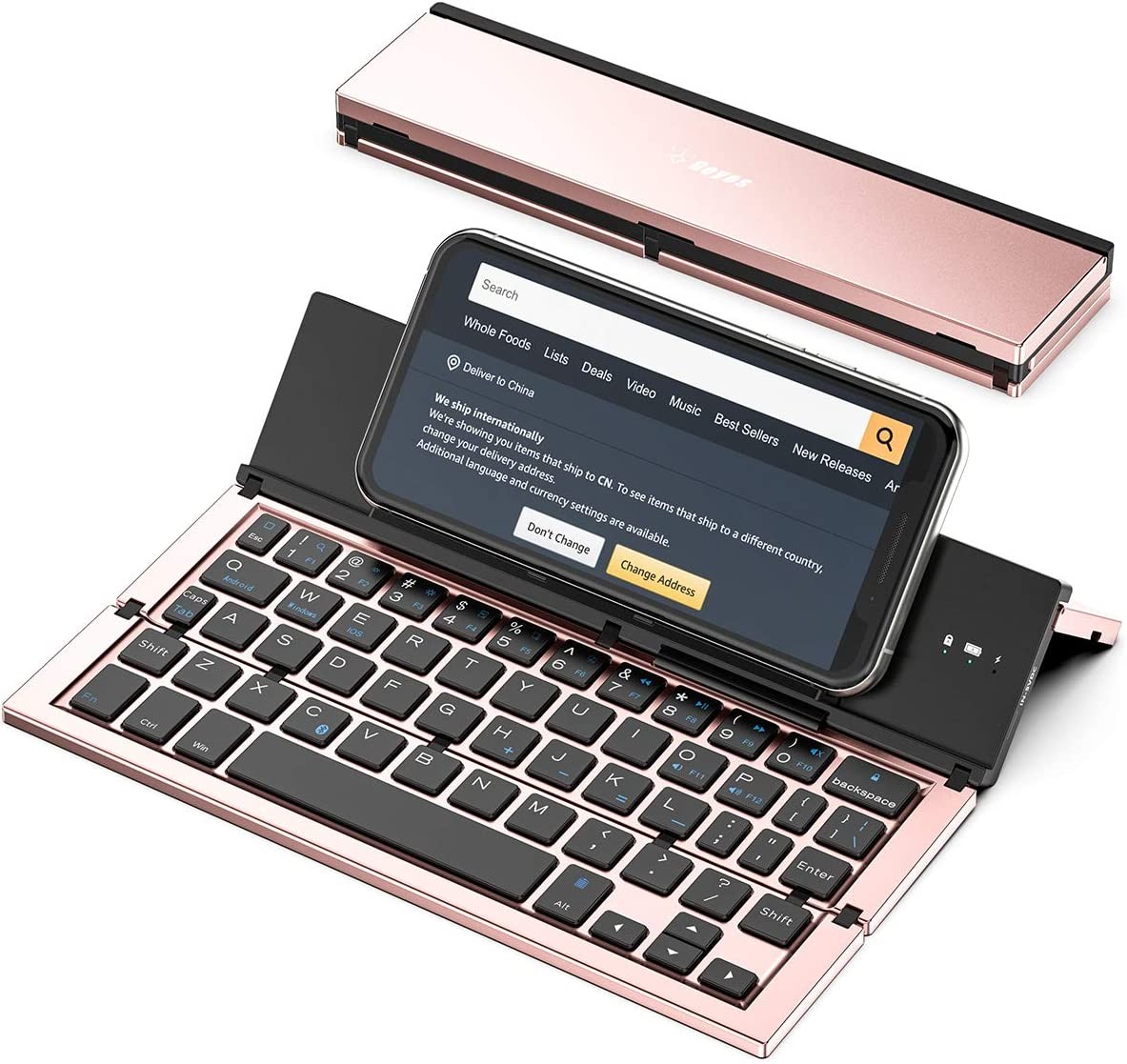 Folding Keyboard,Geyes Portable Travel Bluetooth Keyboard for Iphone12 /11 / Xs Max/X/8/7 Plus/7/6S Plus/6/Ipad 2018 9.7/Air 2 /Pro 9.7/Ipad Mini 5/4, Samsung Android Tablet Smart Phone (Rose Gold)