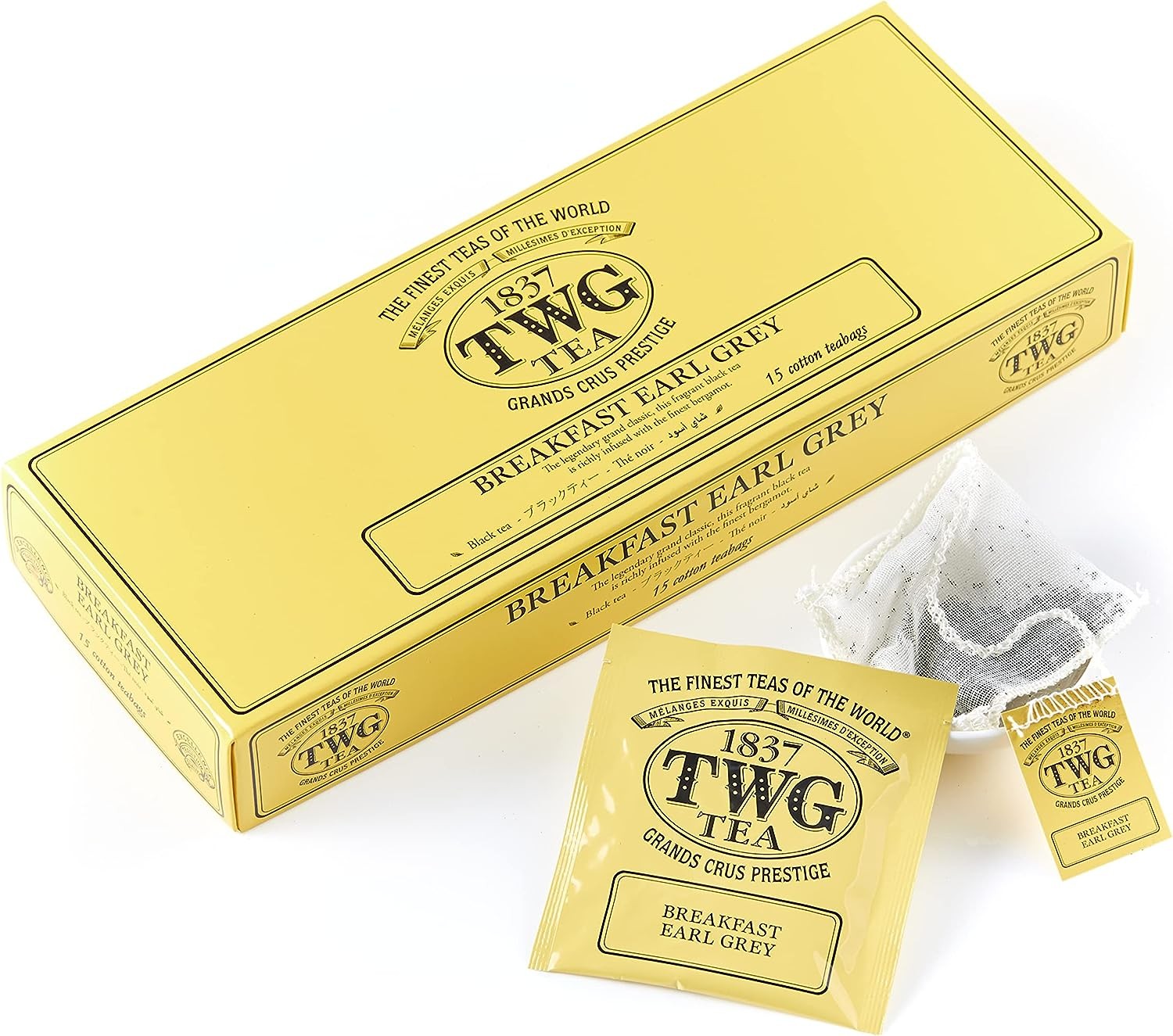 TWG Tea | Breakfast Earl Grey | Black Tea | Bergarmot | 15 Hand Sewn Cotton Tea Bags| Gift Set