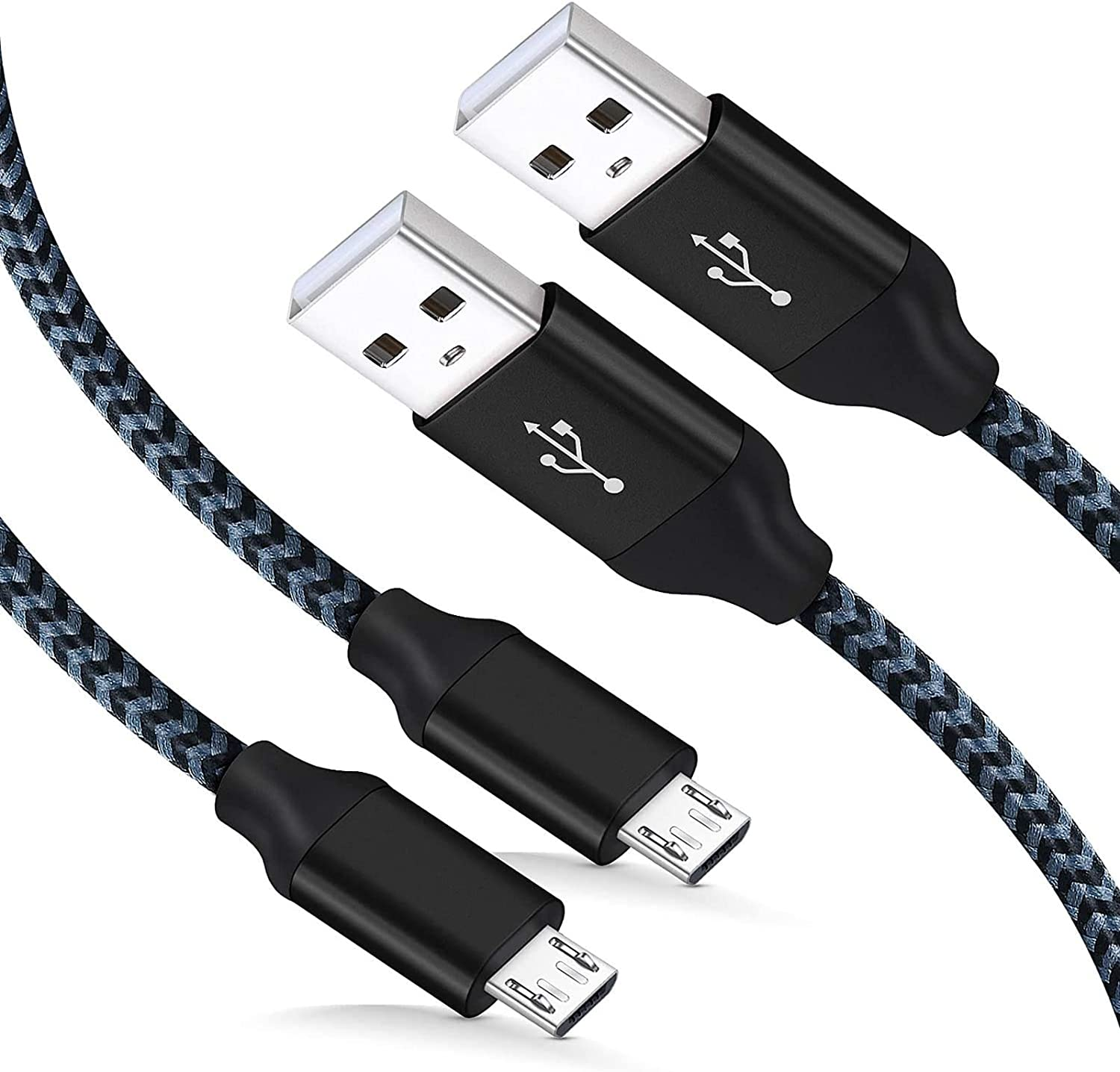 （2Pack ）Micro USB Cable 15Ft/5M, Extra Long Braided Andorid Charging Cords, Abetcabe 2Pack Colorful Micro USB to USB 2.0 for Android/Windows/Ps4/Samsung Galaxy S7 S6 plus S8 S9 S10 plus Note 8 9, LG G8 G7 V40 V20 V30, Gopro Hero 7 6 5, Moto,Nokia,Htc (Black Black)