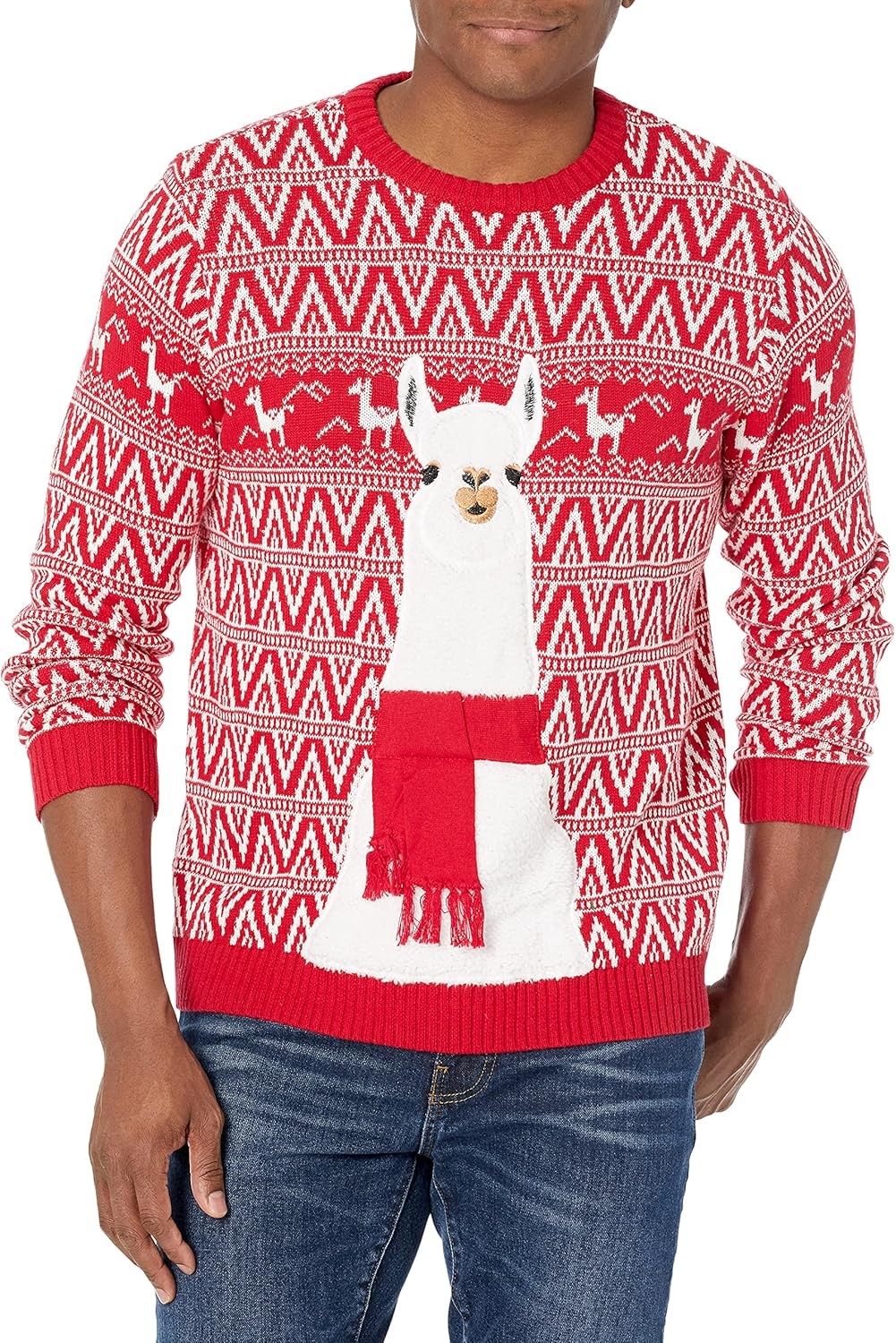 Blizzard Bay Men’S Festive Llama Ugly Christmas Sweater, Red/White