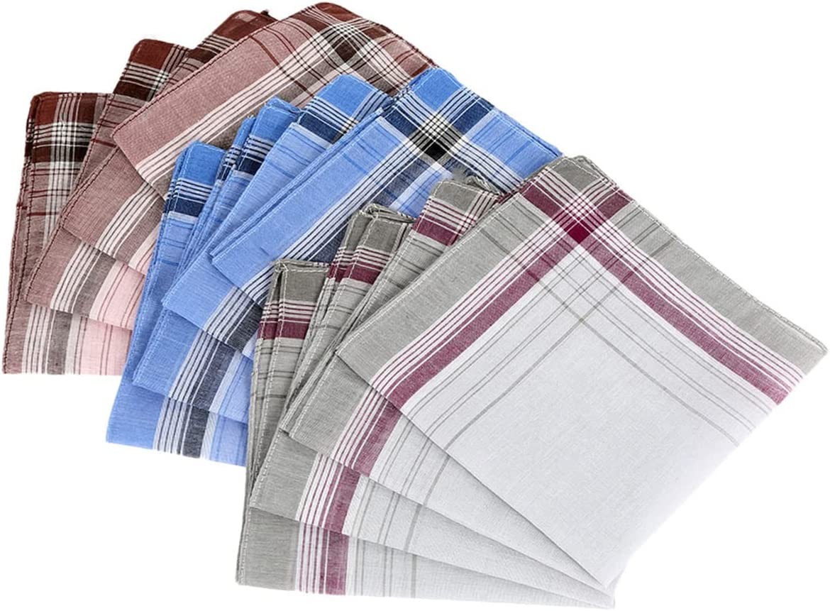 12Pcs 3 Color Men’S Handkerchiefs, Handkerchiefs Mens Cotton,Pocket Square Hankies,14.96X14.96Inch Men’S Stripe Checkered Pattern Handkerchiefs, Multi-Colour Handkerchief for Men Women’S Party Prom