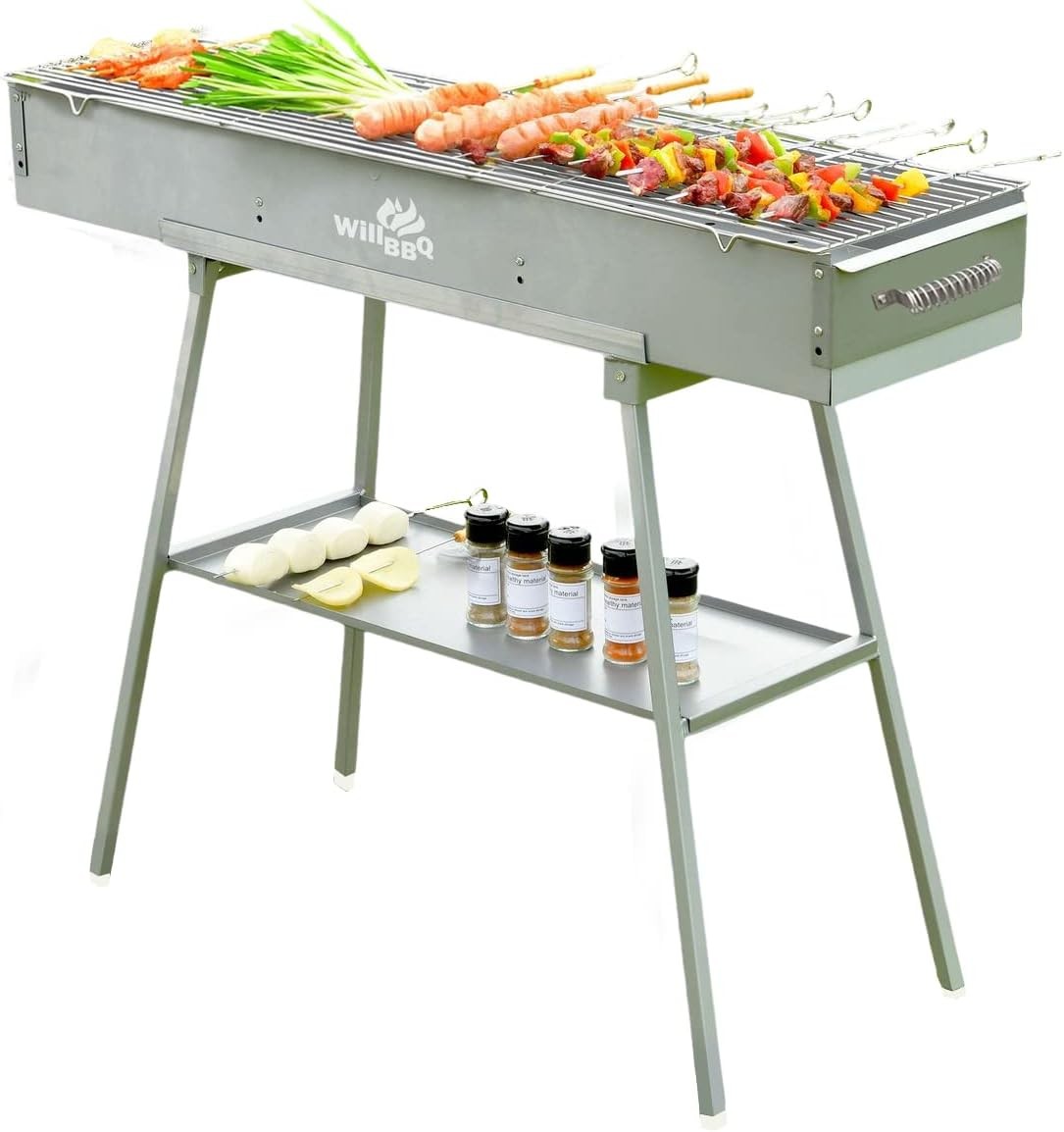 Willbbq Commercial Quality Charcoal Hibachi BBQ Portable Grill Great for Backyard or Camping Cooking Skewer Kebab Satay Xinjiang Kaochuan (100Cm X 26Cm)