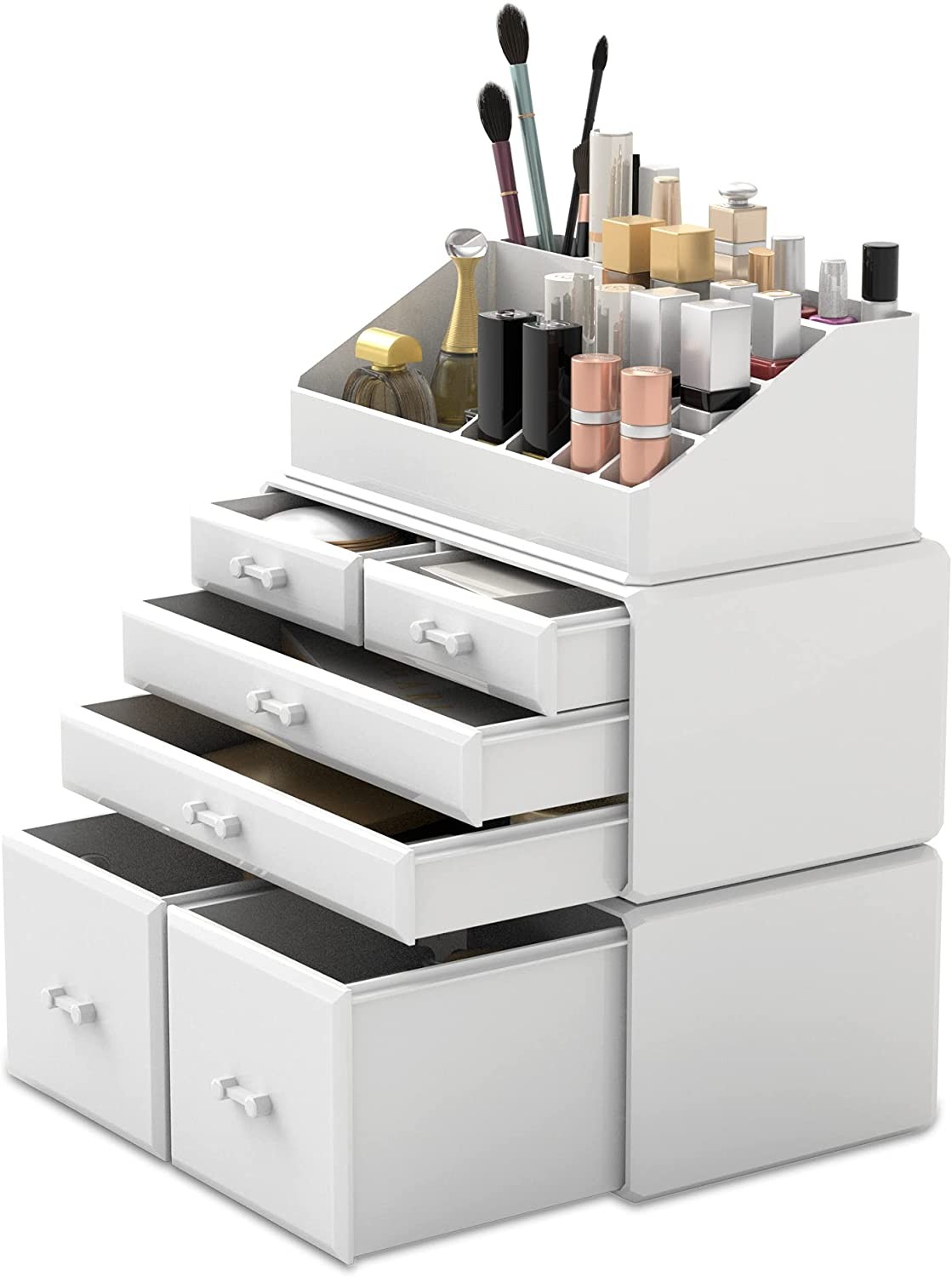 Readaeer Makeup Cosmetic Organizer Storage Drawers Display Boxes Case 6 Drawers White