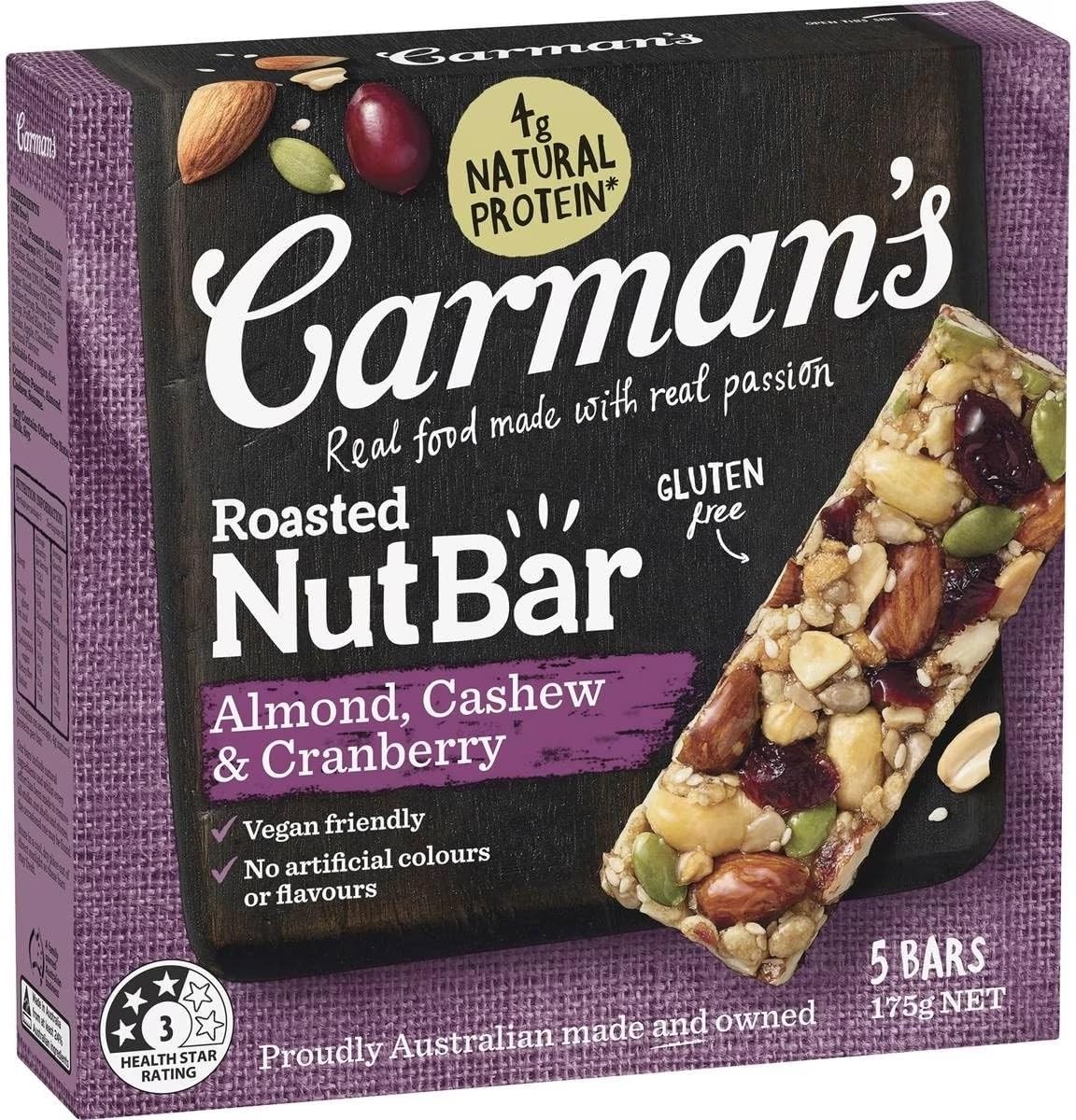 Carman’S Nut Bar 175 G, Almond, Cashew & Cranberry