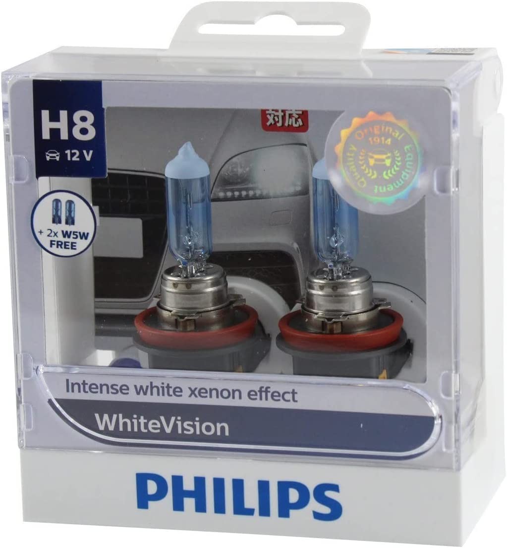 Philips White Vision H8 12V Globes – Twin Display Pack