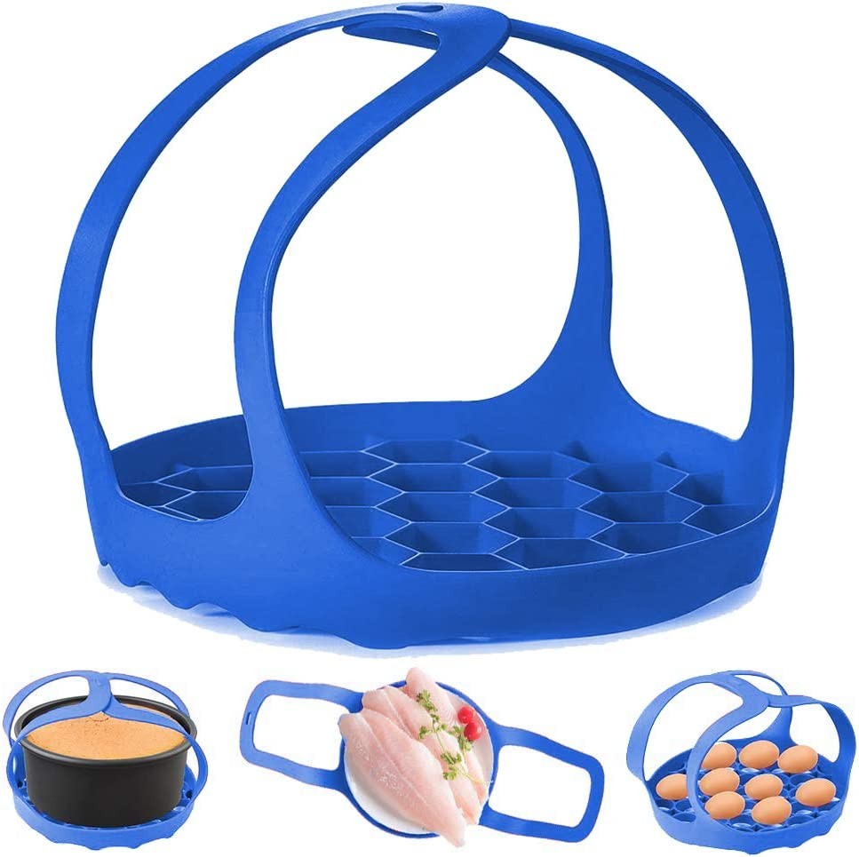 Pressure Cooker Sling，Silicone Bakeware Sling for Instant Pot 6 Qt/8 Qt Anti-Scalding Bakeware Lifter Steamer Rack，Bpa-Free Silicone Egg Steamer Rack (Blue)