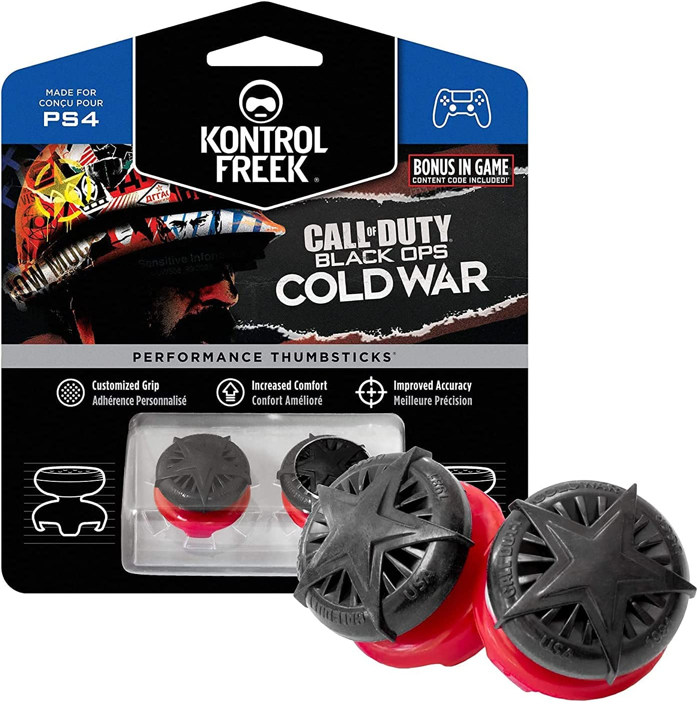 Kontrolfreek Call of Duty: Black Ops Cold War Performance Thumbsticks for Playstation 4 (PS4) and Playstation 5 (PS5) | 2 High-Rise, Concave| Black/Red