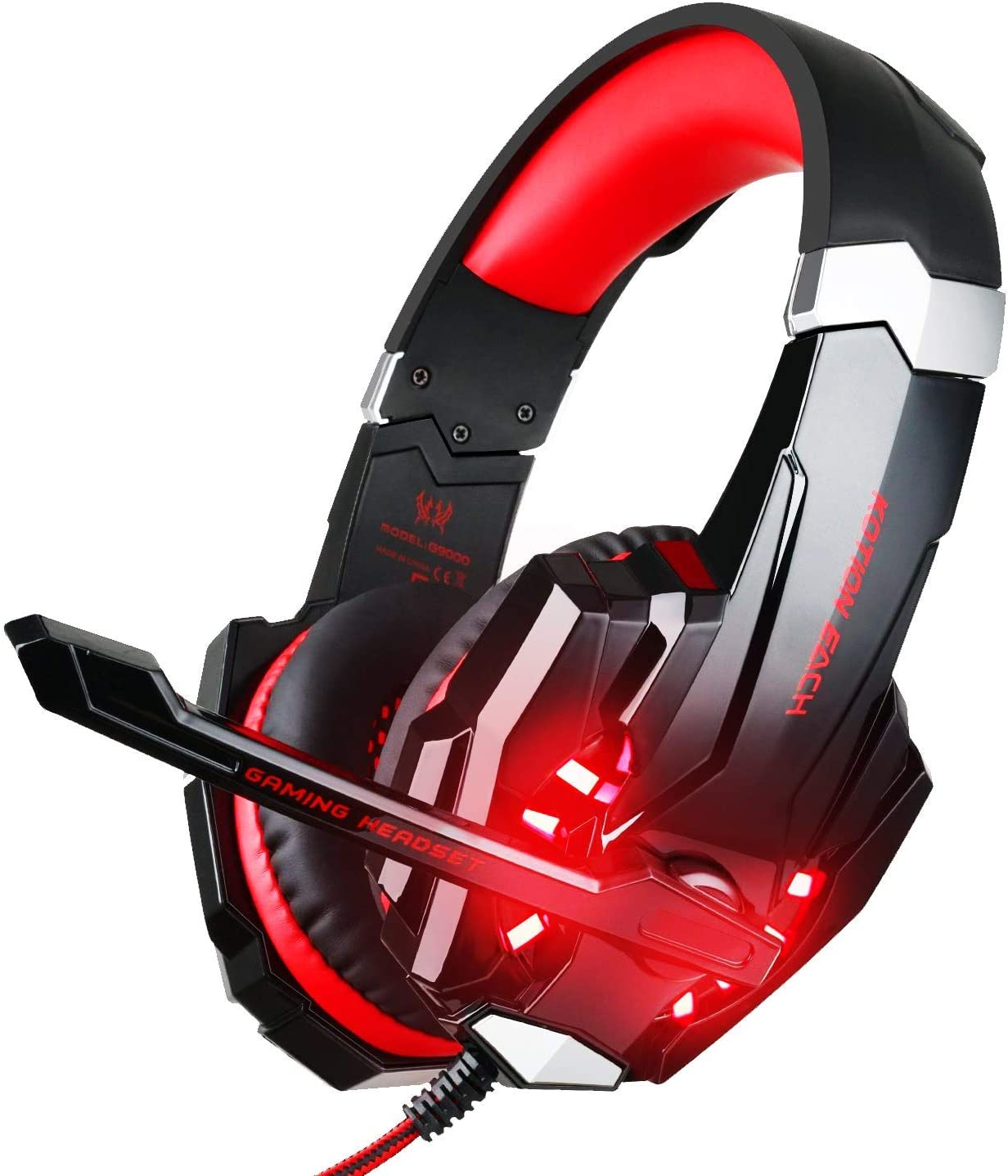 Bluefire 3.5Mm Gaming Headset for PS4 PS5 Xbox One Tablet Laptop, Over-Ear Gaming Headphones with Mic and LED Lights for Laptop Mac Nintendo Switch Pc(Red)