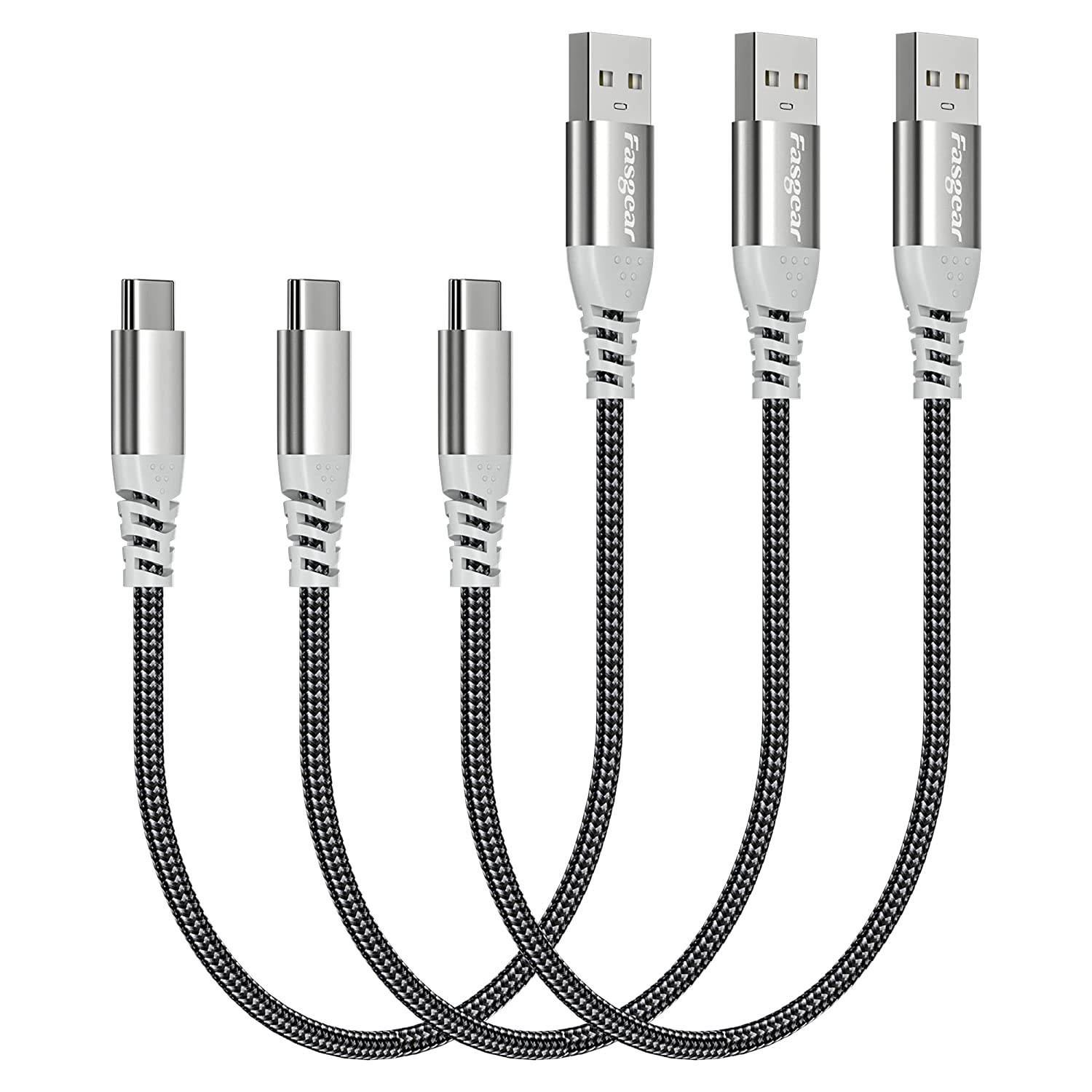 Short USB C Cable 30Cm – 3 Pack Fasgear Fast Charging USB a to Type C Cord Nylon Braided Compatible for Galaxy S21 Ultra S20 plus S10 Note 9 A10E A51 | LG V60 G7| I-Pad Pro, Etc (Black)