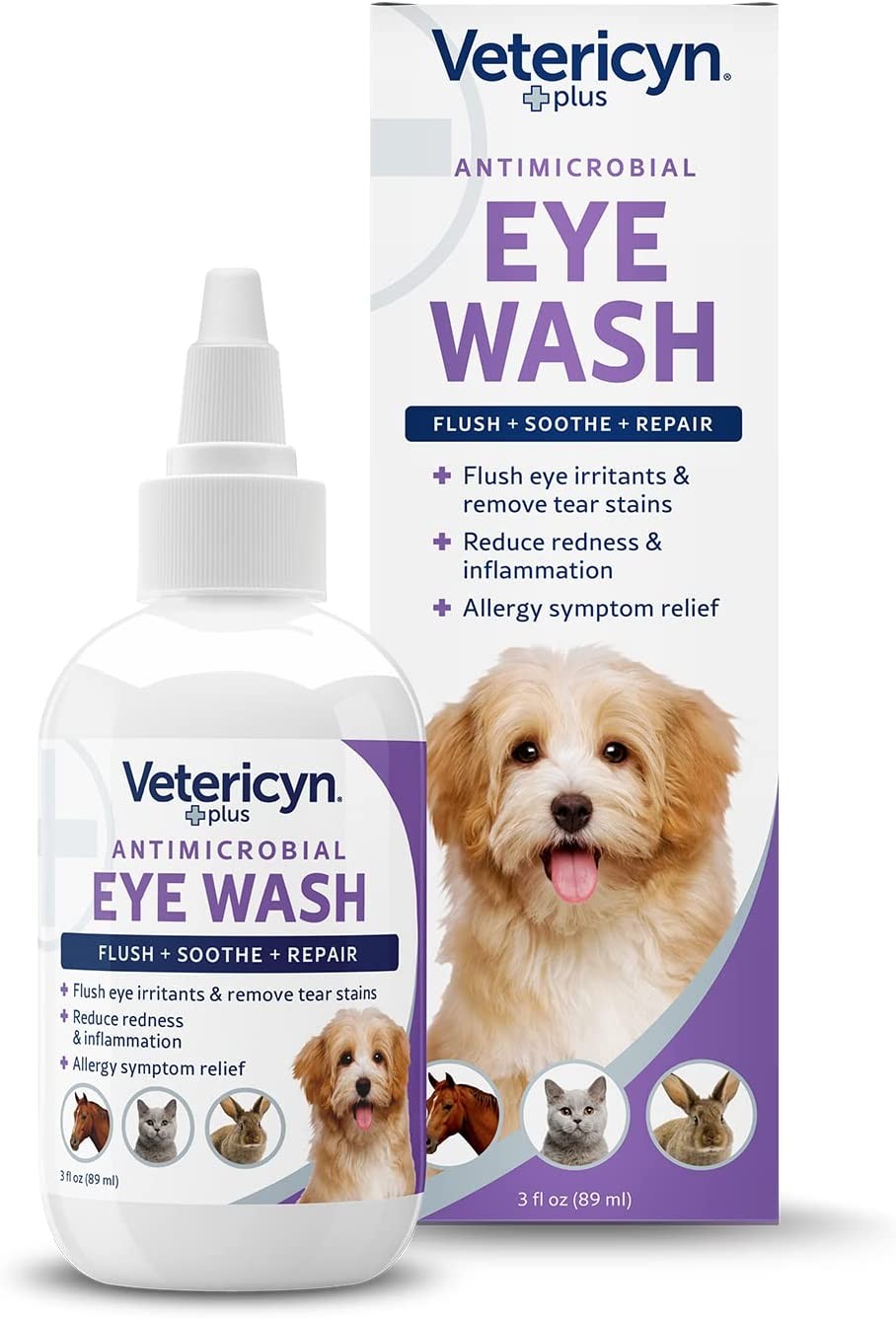 Vetericyn plus All Animal Eye Wash-Pain-Free Solution for Abrasions and Irritations, Helps Relieve Pink Eye and Allergies Symptoms, and Part of Regular Eye Care-For Dogs and Cats (3 Oz / 89 Ml)