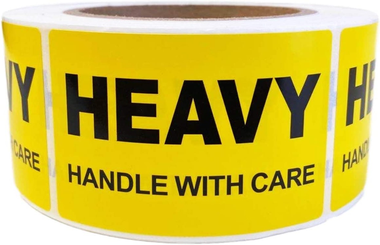 Heavy Printed Label 50.8X76.2Mm Handle with Care 2X3 Inch Adhesive Yellow Sticker for Applying on Cardboard Boxes, Satchels, Pallet Wrap 550 Labels per Roll…