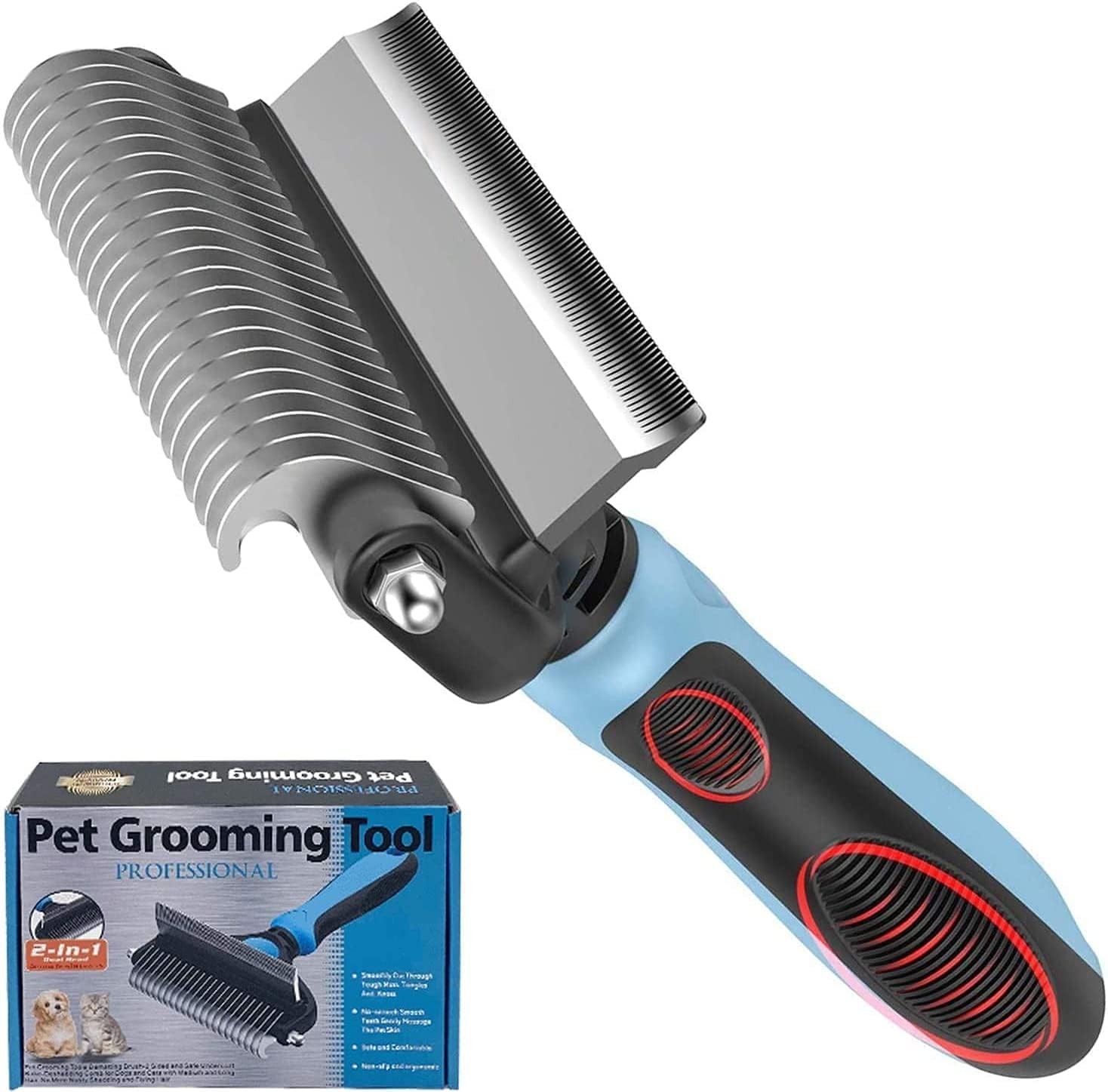 IFAN™ Professional 2-In-1 Pet Comb Cat Brush Dog Brush Cat Grooming Comb Dog Grooming Comb Remove Fleas & Knot-Open & Carding & Flying Hair Removing Tools for Long & Short Hairs Dogs & Cats (22+87Tooth)