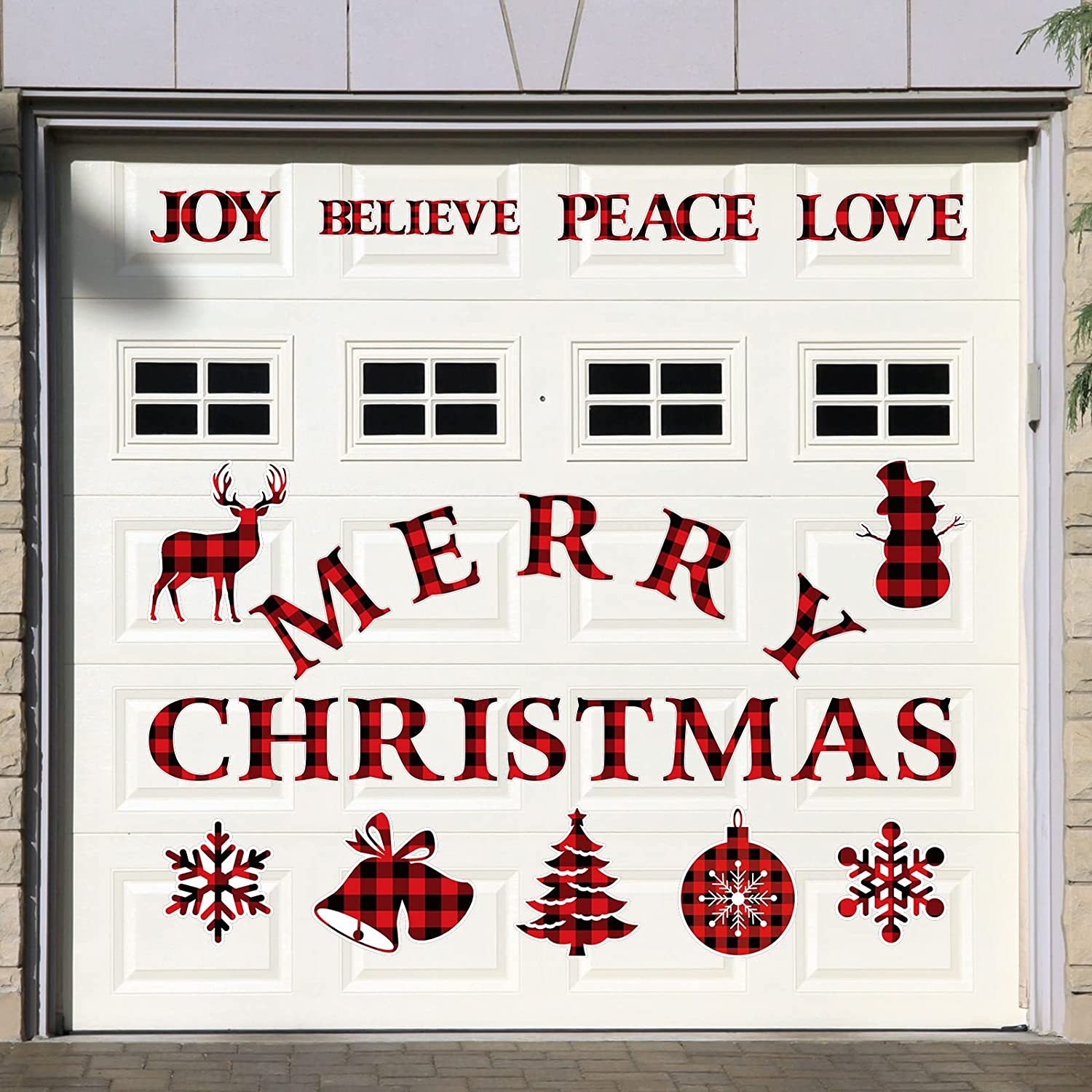 25 Pieces Merry Christmas Garage Door Stickers Magnets Christmas Refrigerator Decals Weather Resistant Garage Magnets Decoration Xmas Home Decor Magnetic Stickers for Car DIY Holiday (Plaid Style)