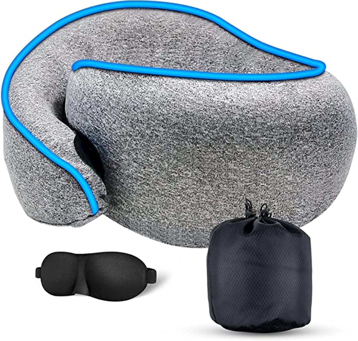 Travel Pillow,100% Pure Memory Foam Neck Pillows for Travel Airplane,Business Trip with Luxury Bag,Travel Kit with 3D Contoured Eye Masks,Earplugs