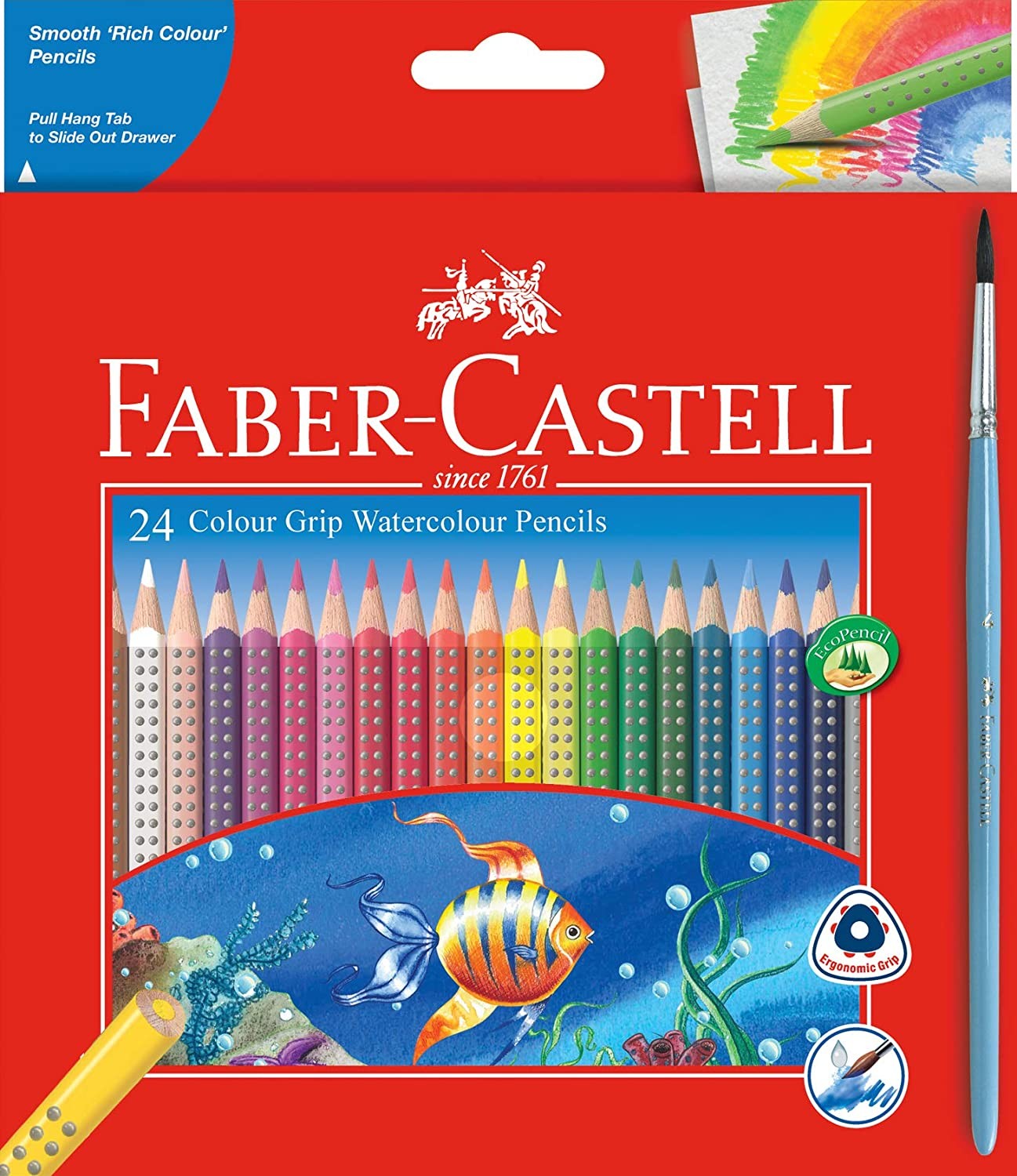 Faber-Castell Grip Watercolour Pencils, Boxof 24 plus Brush, (16-116243)