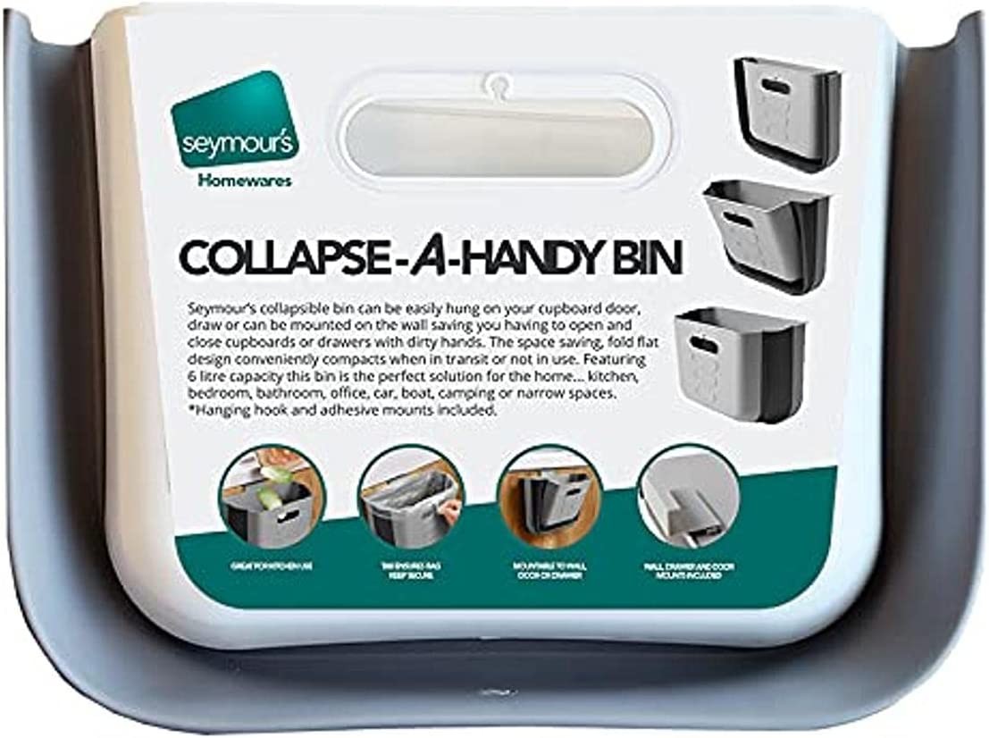 Seymours Collapse-A Rubbish Bin Wall Mount or Cupboard Hang. 6 Litre Capacity,Grey