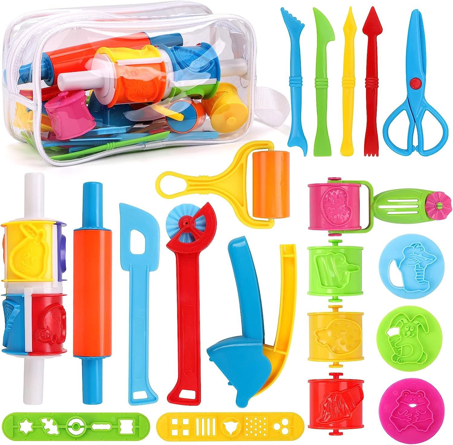 REMOKING Playdough Tools for 3 4 5 6 7 Year Old Boys Girls,21 PCS Play Dough Tool Set for Kid,Various Shape Dough Accessory,Roller, Cutters, Scissor for Creative Play,Preschool Arts Toy W/Storage Bag