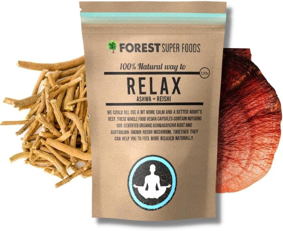 Organic Relax Whole Food Blend (50% Ashwagandha + 50% Reishi) | Promote Calm and Improve Sleep | 120X Capsules