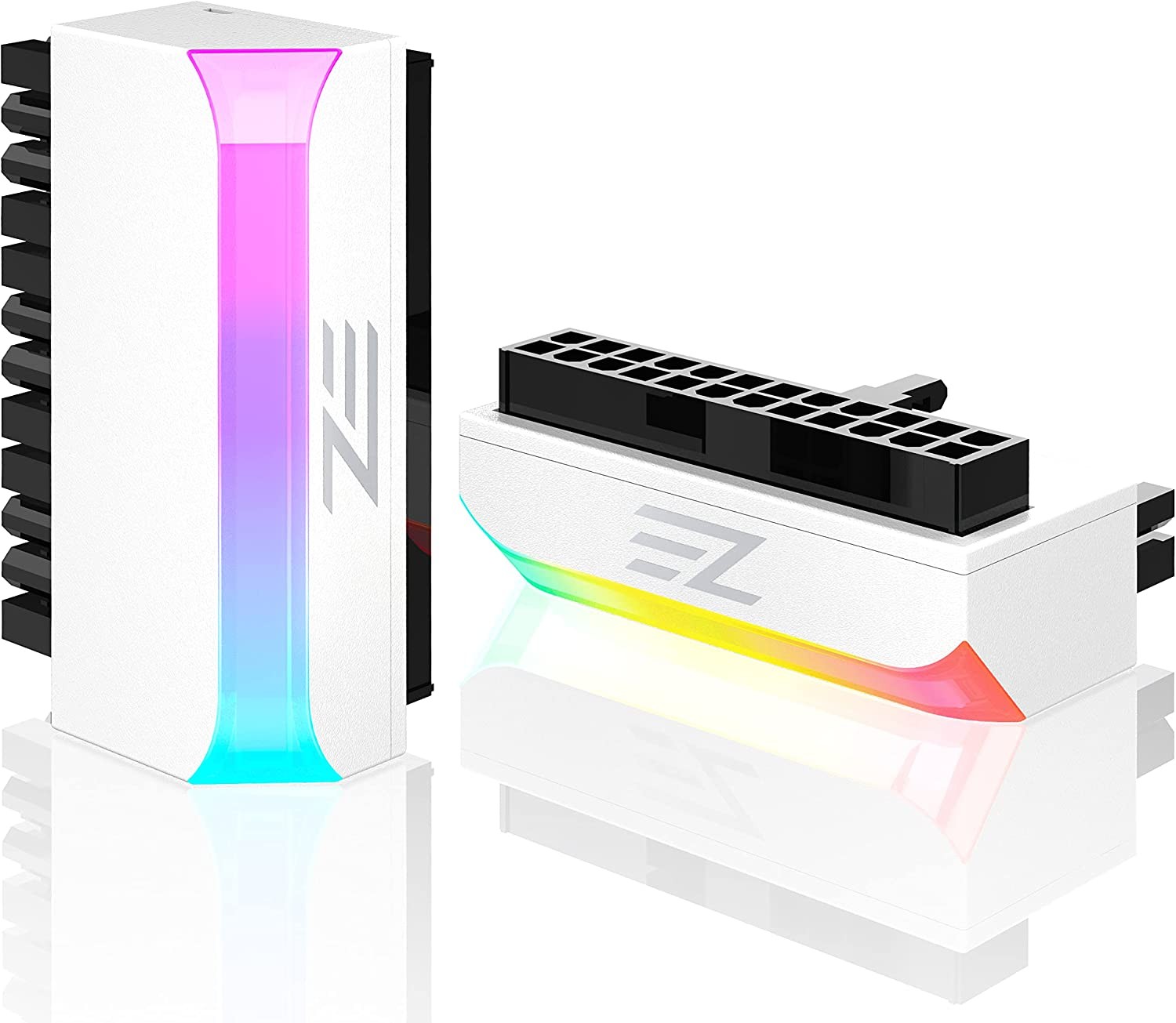 EZDIY-FAB ATX 24-Pin 90 Degree Power Connector Adapter 5V 3 Pin ARGB Rainbow Female to Male Power Adapter for Computer Motherboard ATX Power Supply- White-1 Pack