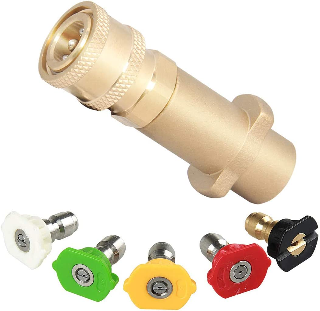 Brass Pressure Washer Gun Adapter with 1/4″ Female Quick Connect Fitting,With 5-Pack Nozzles Spray Tips Multiple Degrees, Fit Karcher K Series,Nice with Foam Cannon,By Tuoveek(For Karcher K Series)