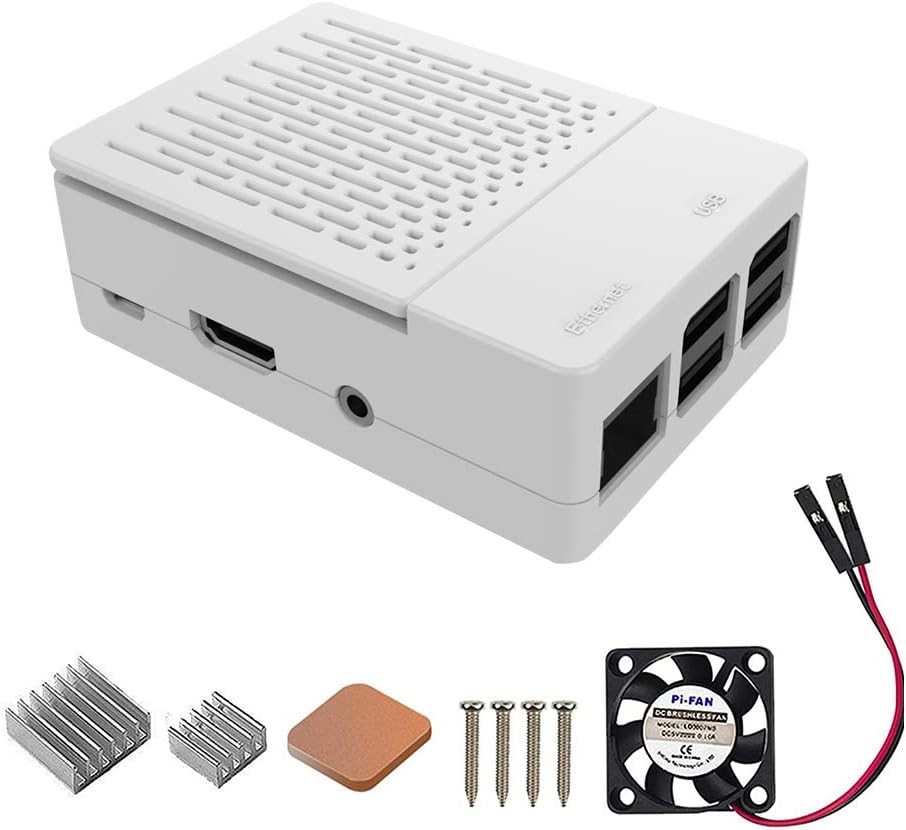 Geeekpi Case for Raspberry Pi 3 Model B+ (B Plus), with Cooling Fan and 3PCS Heatsinks for Raspberry Pi 3/2 Model B (Not Include Raspberry Pi Board) (White)