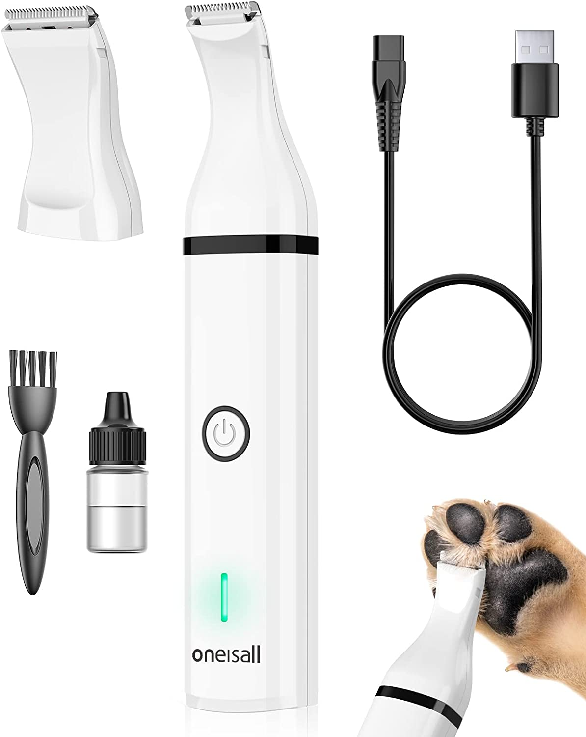 Oneisall Dog Clippers with Double Blades,Cordless Small Pet Hair Grooming Trimmer,Low Noise for Trimming Dog’S Hair around Paws, Eyes, Ears, Face, Rump (White)