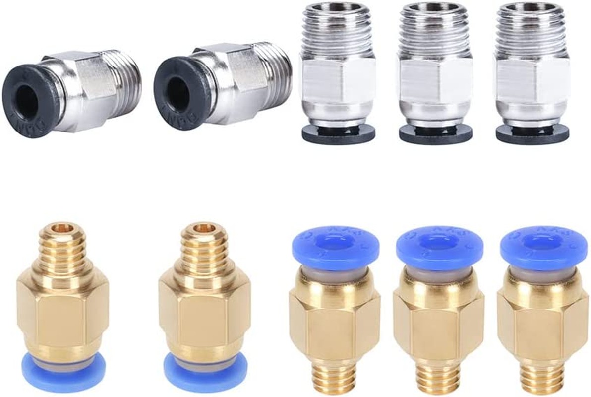 Lokkr Bowden Tube Coupler Set (10 Pcs), PC4-M6 Pneumatic Fitting Push to Connect and PC4-M10 Male Straight Pneumatic PTFE Tube Push in Quick Fitting Connector for 3D Printer Bowden Extruder, Ender 3