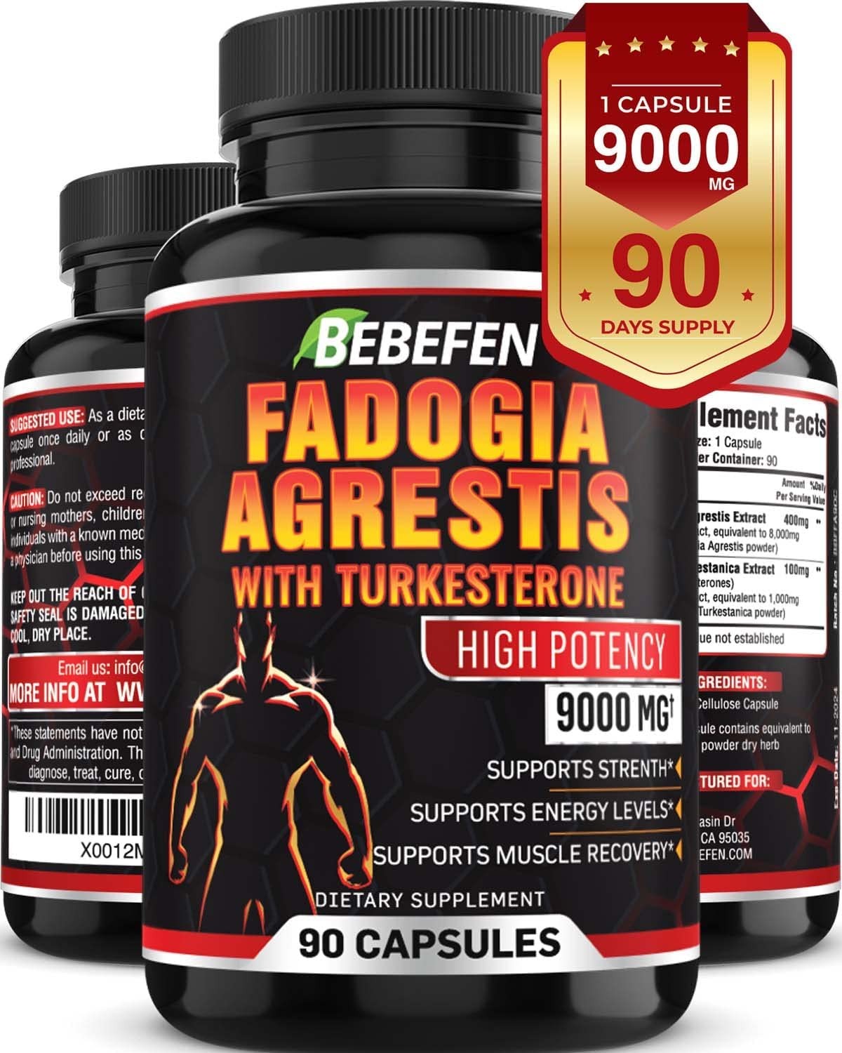 Fadogia Agrestis Extract with Turkestanica for Men 9000Mg – 3 Months Supply – Fadogia Agrestis Extract Supplement and Powder Complex Pills