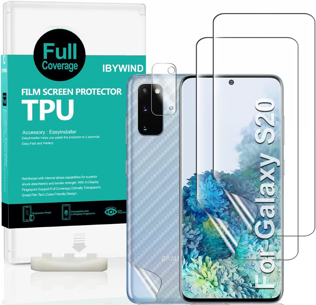 Ibywind Hydrogel Screen Protector for Samsung Galaxy S20 5G,[Pack of 2],[Camera Lens Protector][Back Carbon Fiber Film Protector][In-Display Fingerprint Support][Bubble Free]