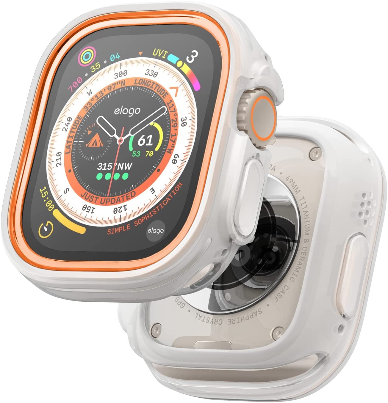 Elago Duo Case Compatible with Apple Watch Ultra 2 & 1, Full Protection (Hard PC + TPU Material), Full Access to Screen, Two Pcs Included. Strap Not Included (TPU: Transparent/Pc: Orange, Black)