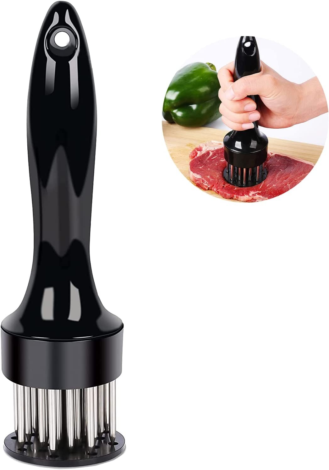 Meat Tenderizer Tool Stainless Steel Needle Ultra Sharp Stainless Steel Sharp Needle Blade with Automatic Rebound Safety Lock, Cooking Tool for Tenderizing Beef, Turkey, Chicken, Fish, Steak, Veal, Pork