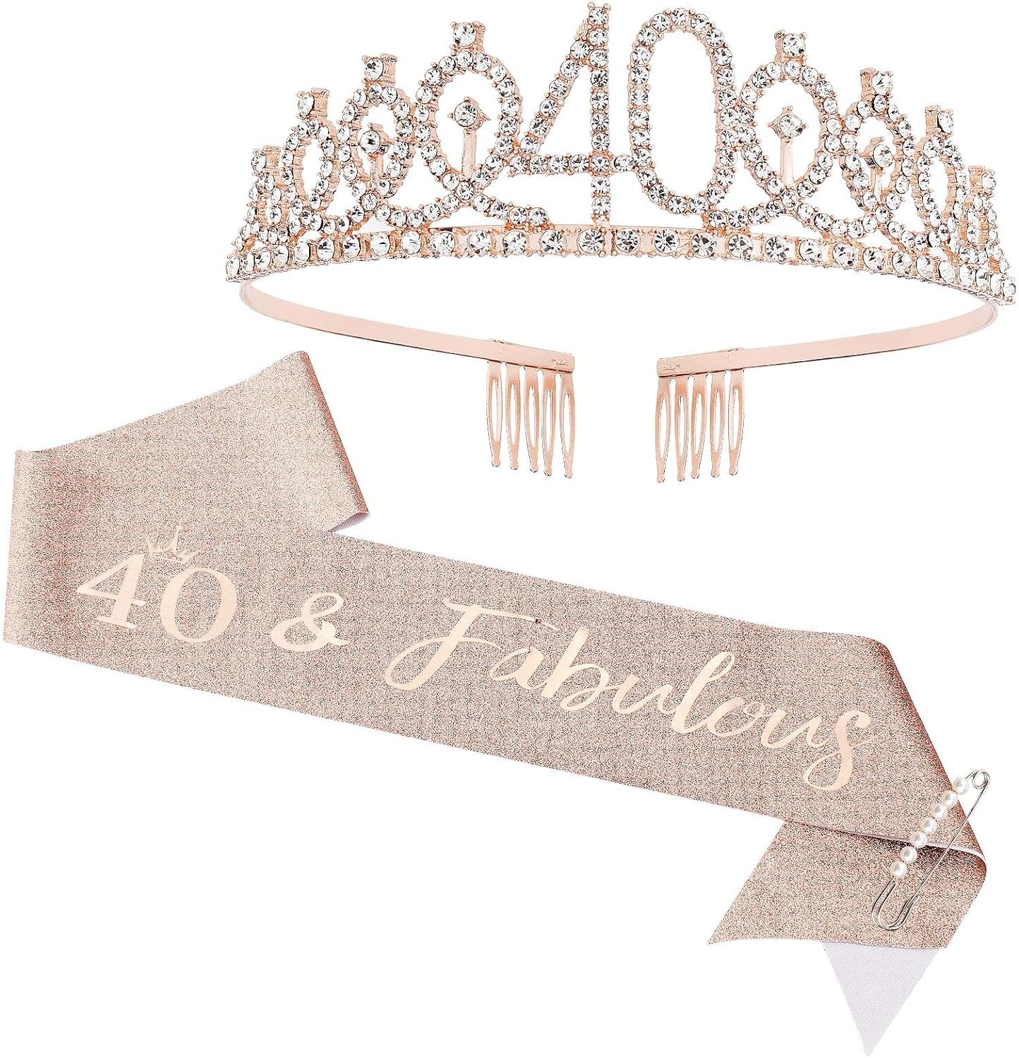 CIEHER Birthday Crown + Birthday Sash+Pearl Pin Set 13Th 16Th 40Th 50Th Birthday Decorations