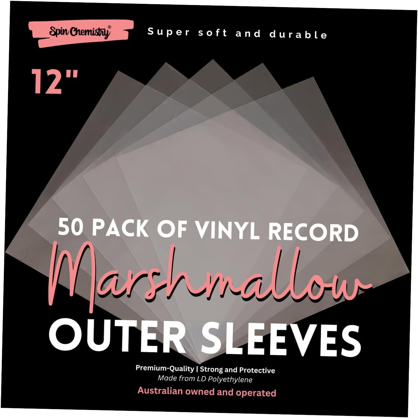 50 Pack of 12-Inch Vinyl Record Outer Sleeves (Marshmallows) Soft and Thick