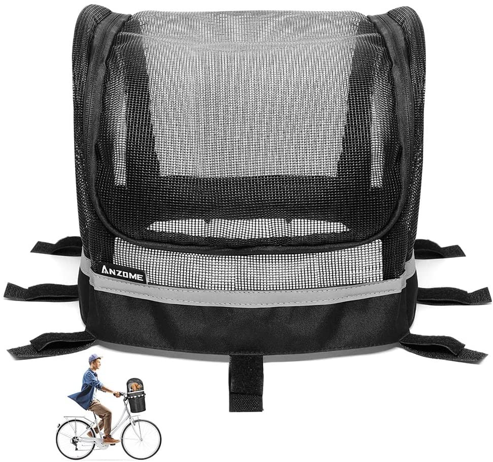 ANZOME Bike Basket Cover, Removable Full Zip Opening Dog Bike Basket Cover, Easily Put in & Take Out Breathable Net for Maximum Basket 12.9”L*8.6”W (Basket Not Included)