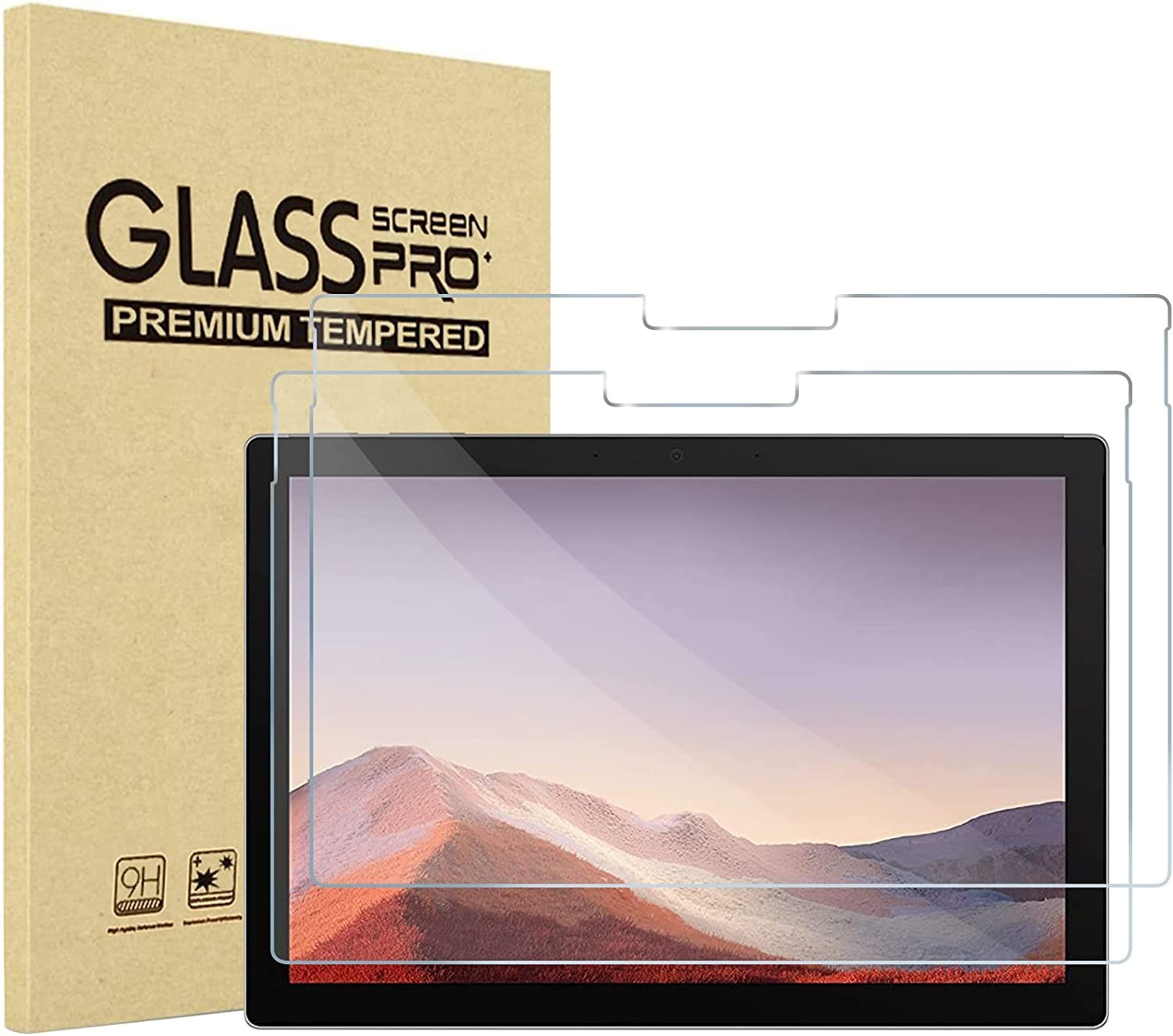 2 Pack Procase Screen Protector for 12.3 Inch Surface Pro 7 plus 7 6 5 4, Ultra Clear Thin Touch Sensitivity Tempered Glass Screen Film Guard for Surface Pro 7 Plus/ 7/6/ 5/4