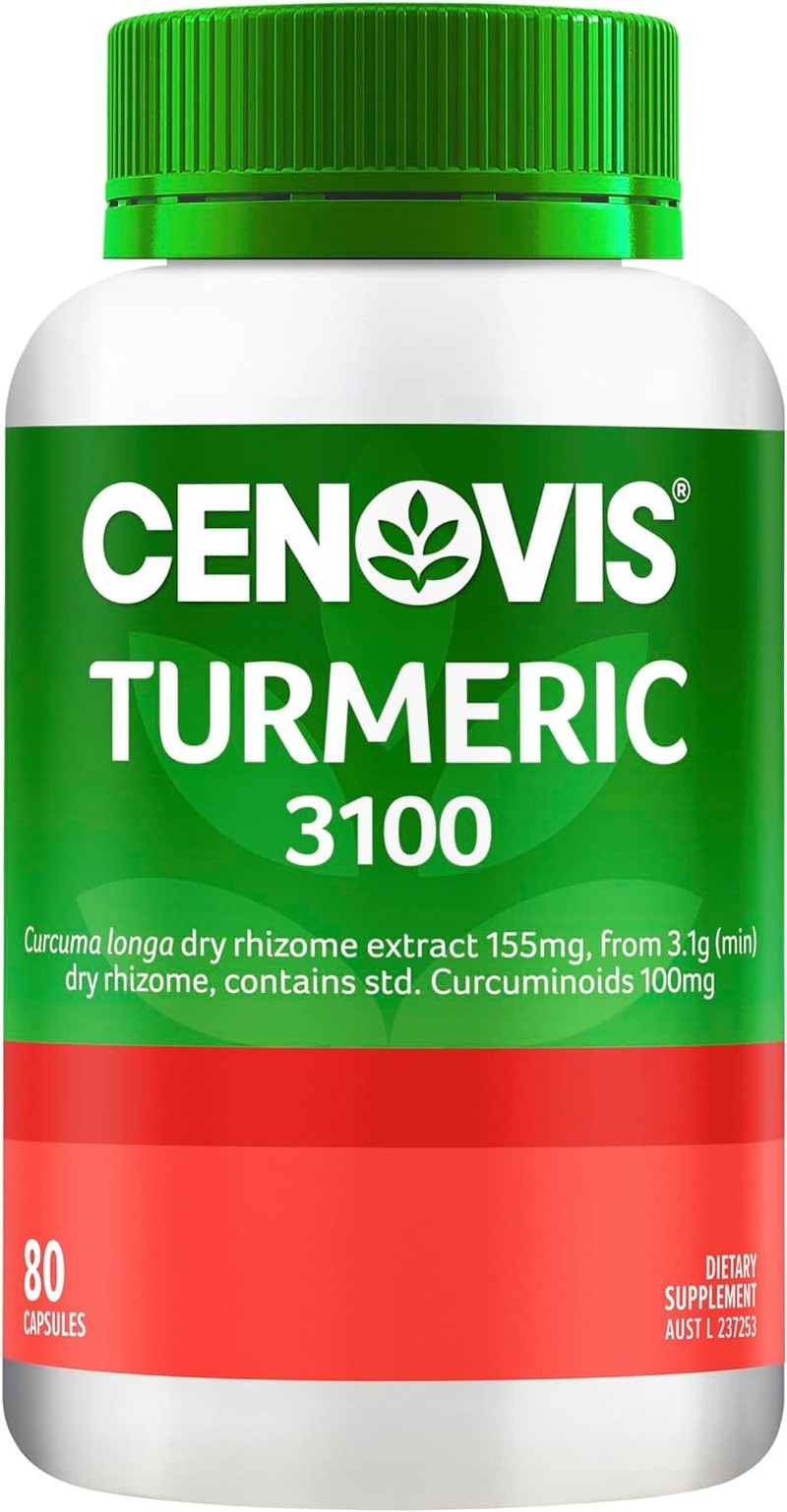 Cenovis Turmeric 3100 with Curcuminoids for Joint Health, Relieve Mild Joint Pain and Inflammation, Support Liver Health Used in Traditional Western Herbal Medicine, 80 Capsules