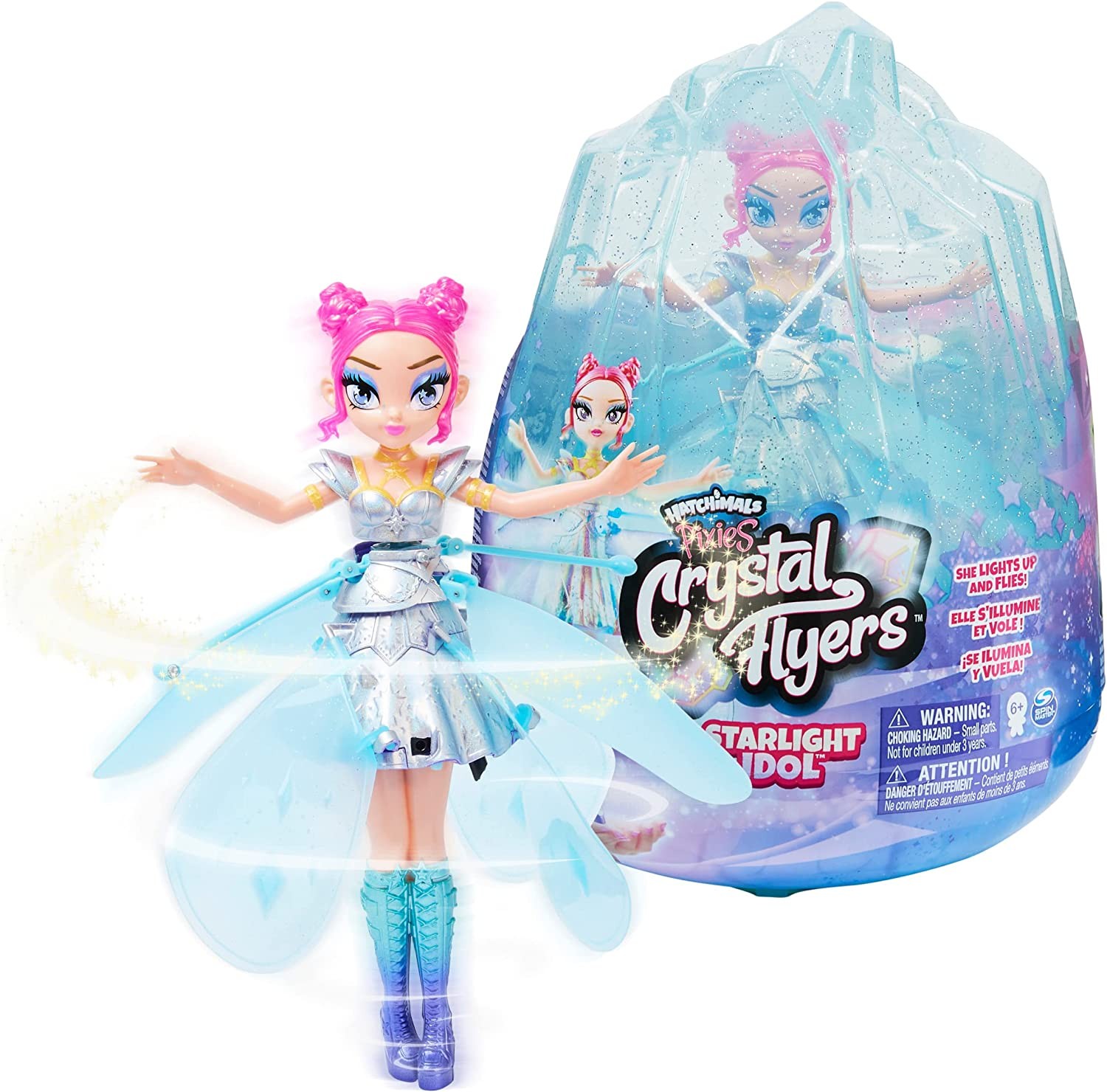 HATCHIMALS Pixies, Crystal Flyers Starlight Idol Magical Flying Pixie Toy with Lights, Kids Toys for Girls Aged 6 and up Multicolor