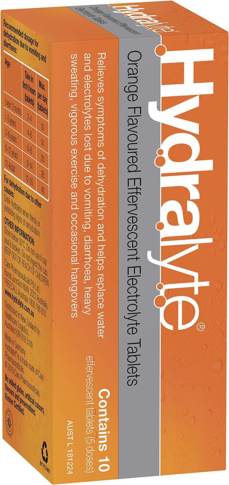 Hydralyte Effervescent Electrolyte Tablets Orange Flavoured 10 Tablets