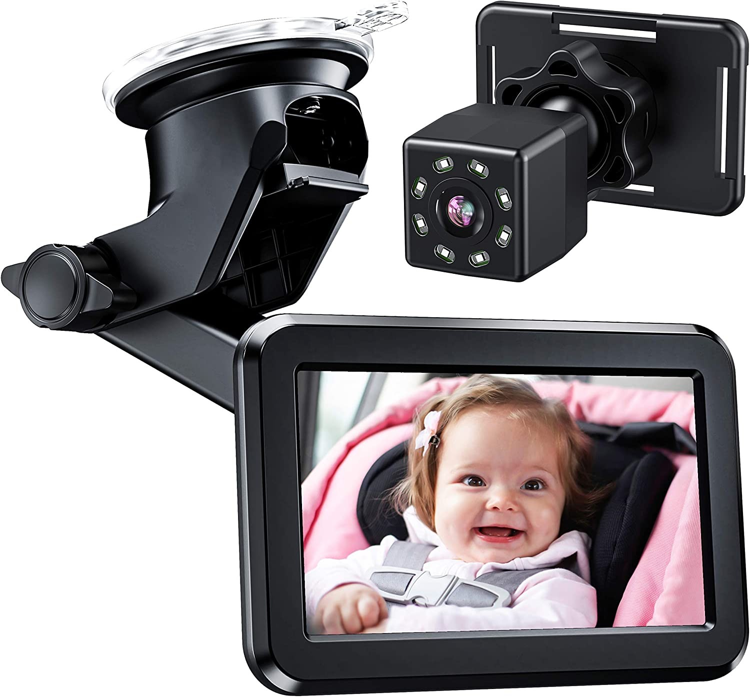 Itomoro Baby Car Mirror, Back Seat Baby Car Camera with HD Night Vision Function Car Mirror Display, Reusable Sucker Bracket, Wide View, 12V Cigarette Lighter, Easily Observe the Baby’S Move