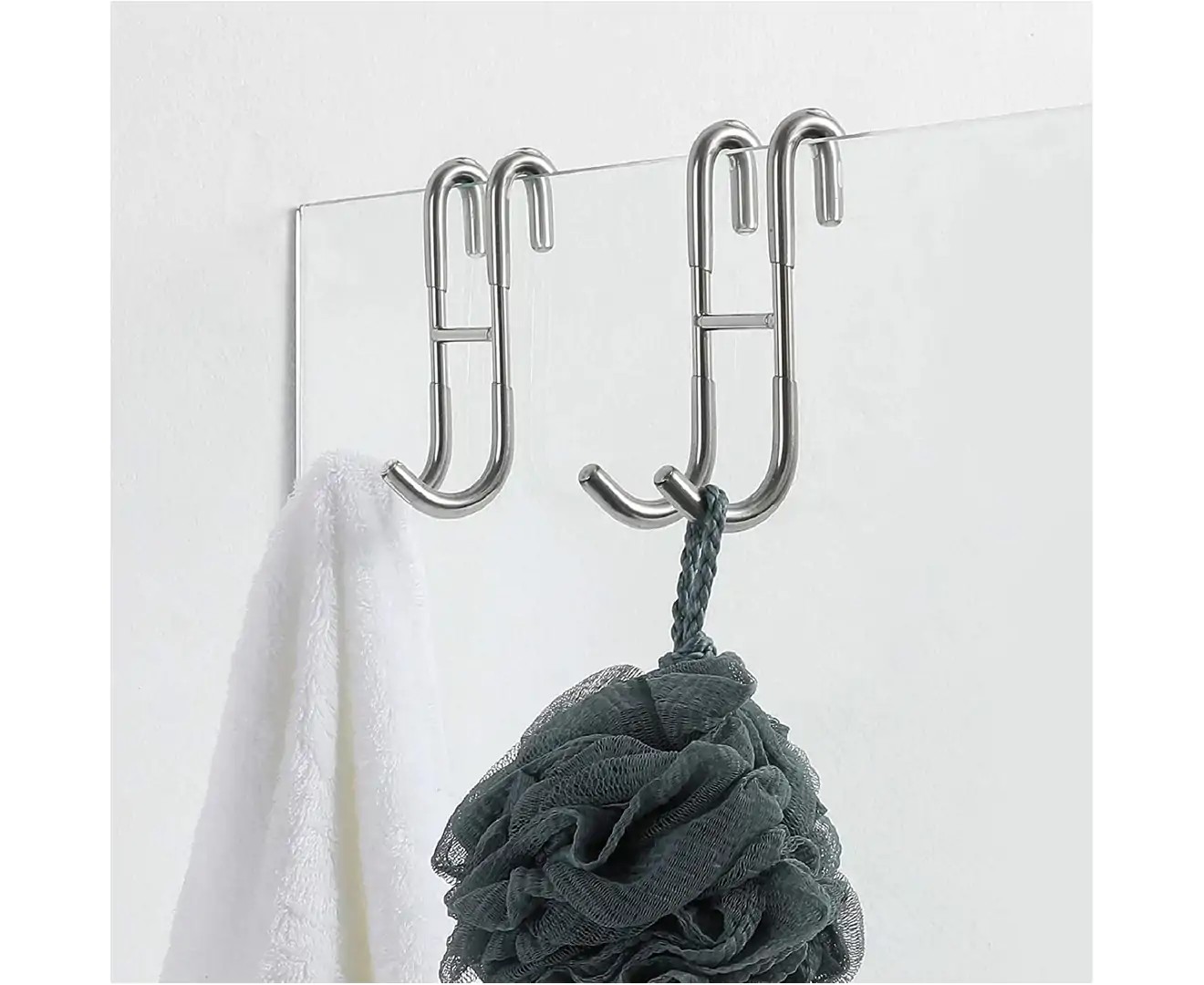 Shower Door Hooks (2-Pack), Towel Hooks for Bathroom Frameless Glass Shower Door, Shower Squeegee Hooks