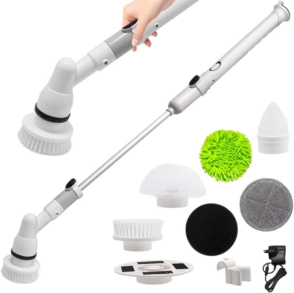 Mindspoon Power Scrubber, Electric Spin Scrubber with AU Power Charger and 6 Replaceable Cleaning Brush Head for Cleaning Bathroom, Kitchen,Tub,Tiles,Shower